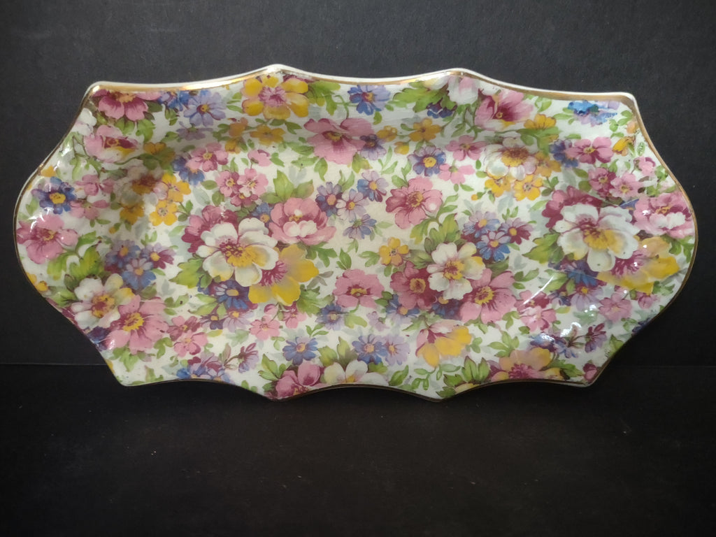 Vintage James Kent Du Barry Chintz Rectangular Vanity Tray 6" England [5991]