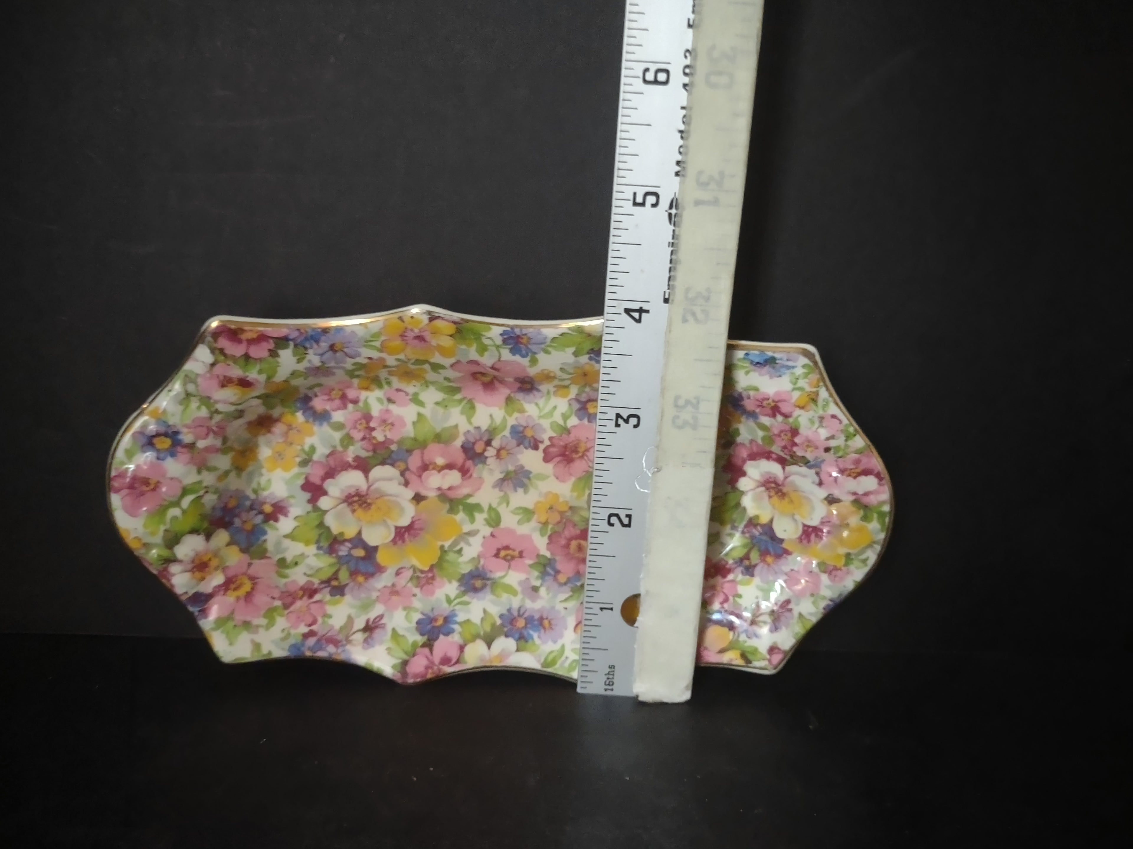 Vintage James Kent Du Barry Chintz Rectangular Vanity Tray 6" England [5991]