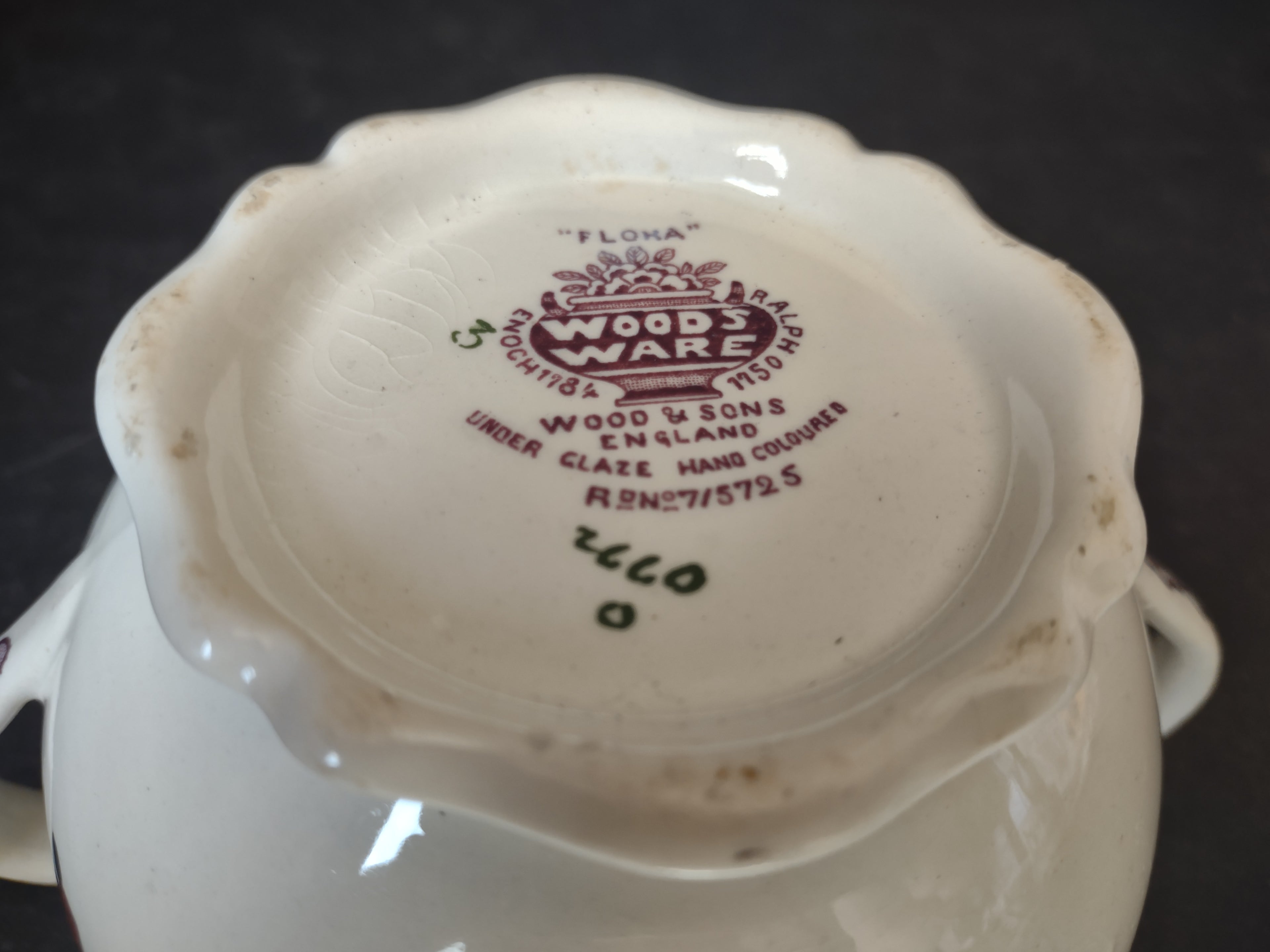 Vintage Wood & Sons Flora Pattern Open Sugar Bowl Hand Coloured England [6045]