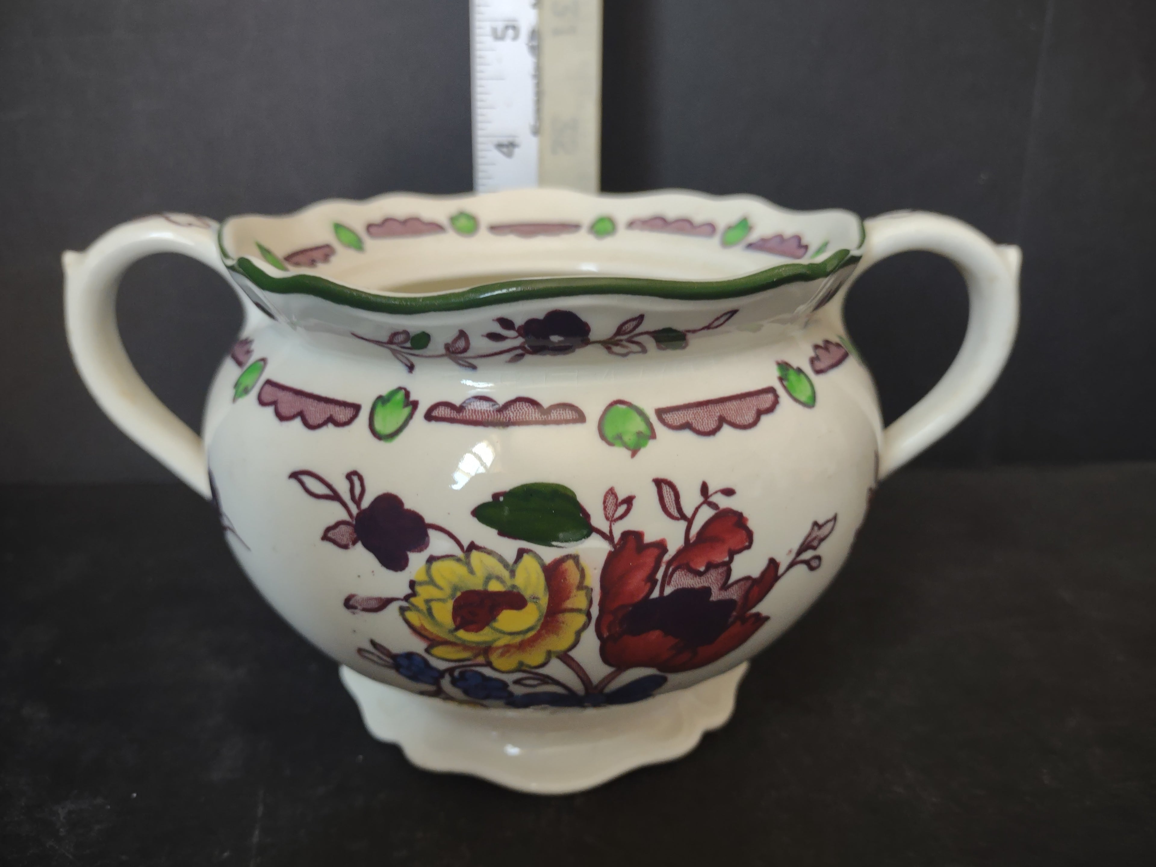 Vintage Wood & Sons Flora Pattern Open Sugar Bowl Hand Coloured England [6045]