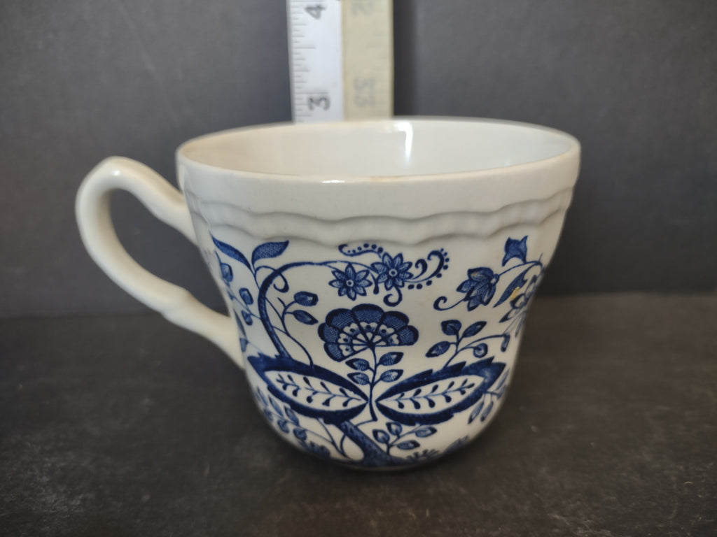 Vintage Blue White Onion Folk Floral Teacup Cobalt Scrolling Vine Embossed [6042]