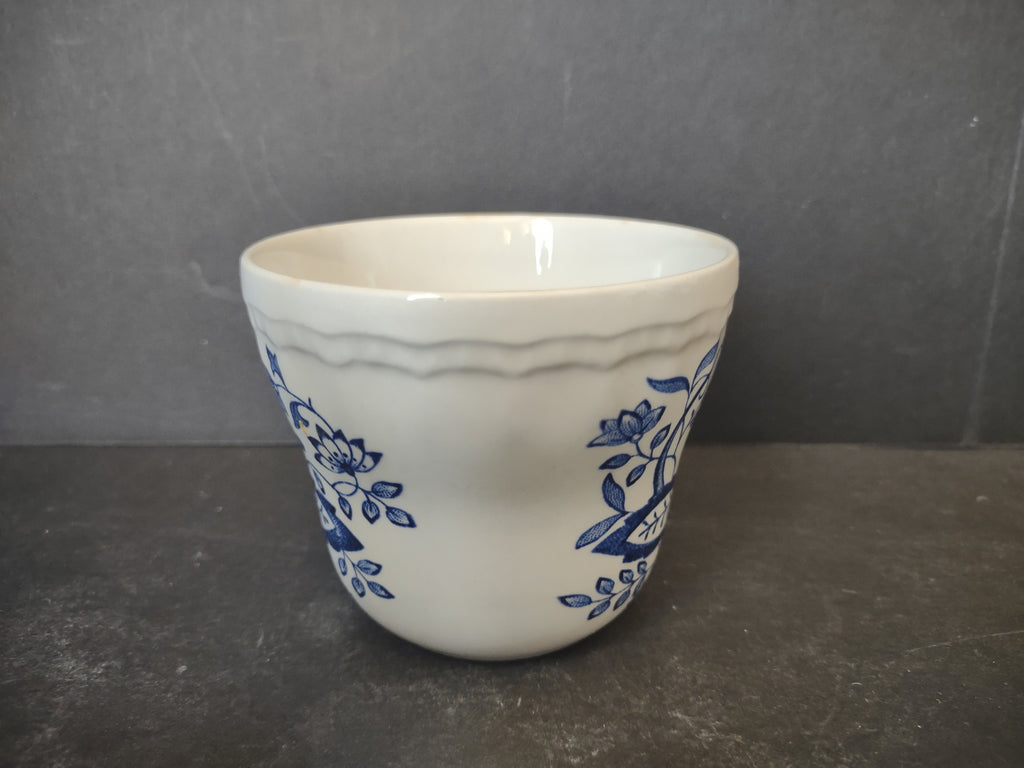 Vintage Blue White Onion Folk Floral Teacup Cobalt Scrolling Vine Embossed [6042]