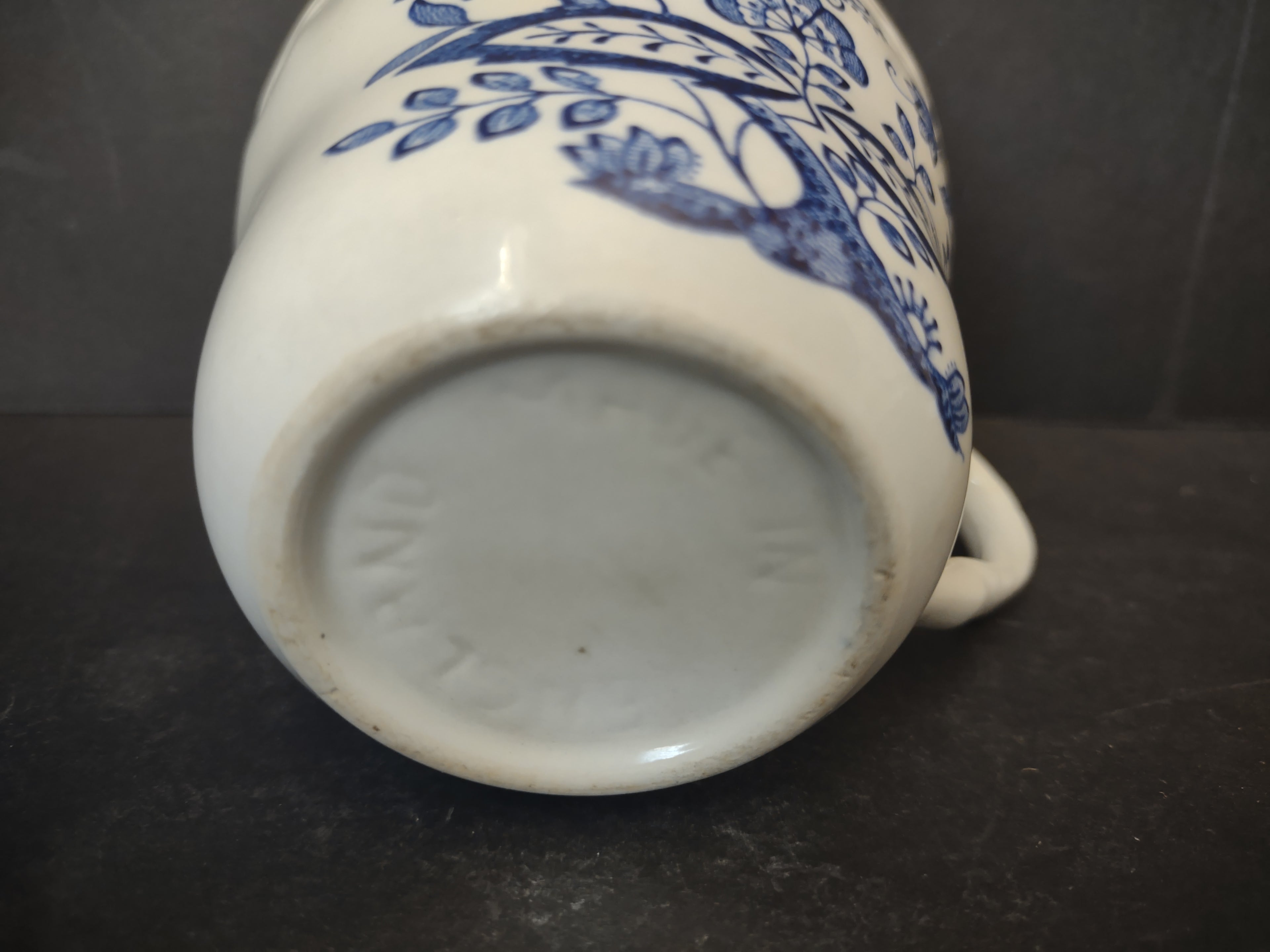 Vintage Blue White Onion Folk Floral Teacup Cobalt Scrolling Vine Embossed [6042]