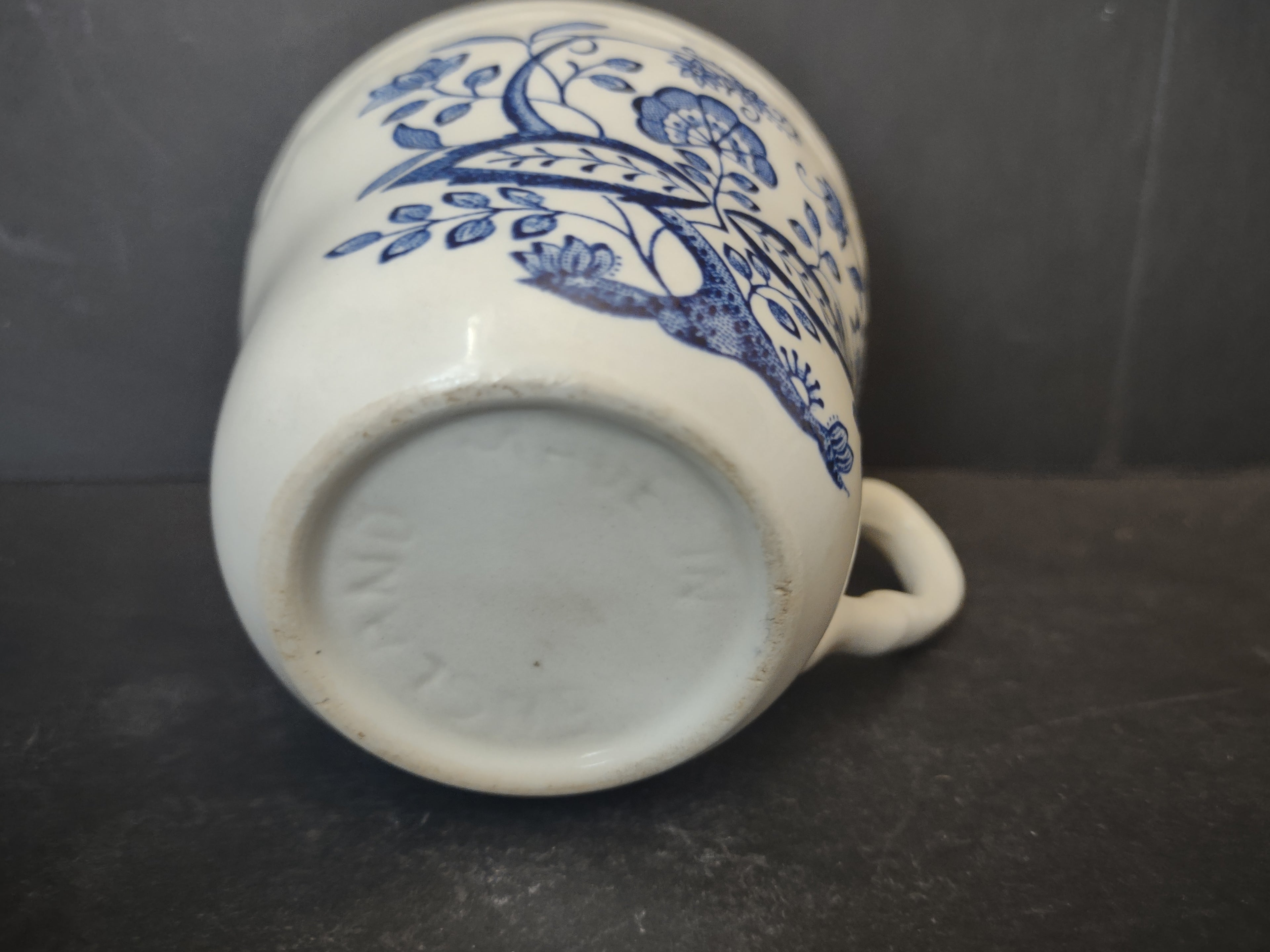 Vintage Blue White Onion Folk Floral Teacup Cobalt Scrolling Vine Embossed [6042]