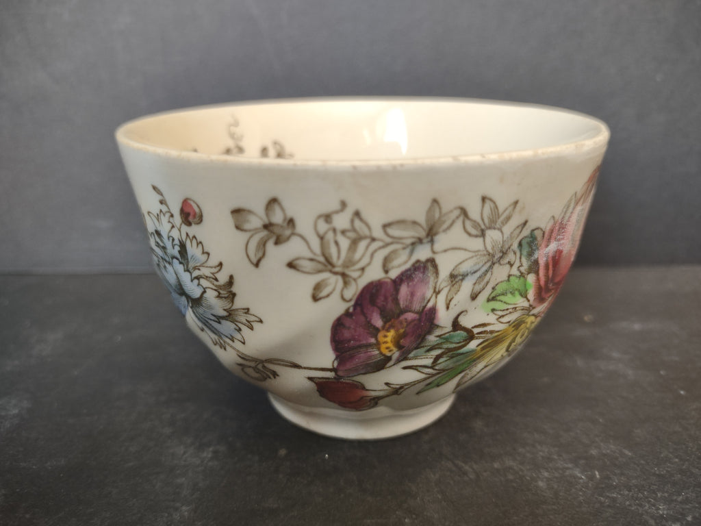 Vintage Floral Bouquet Rose Pansy Teacup Pink Yellow Purple Gold Trim [6041]