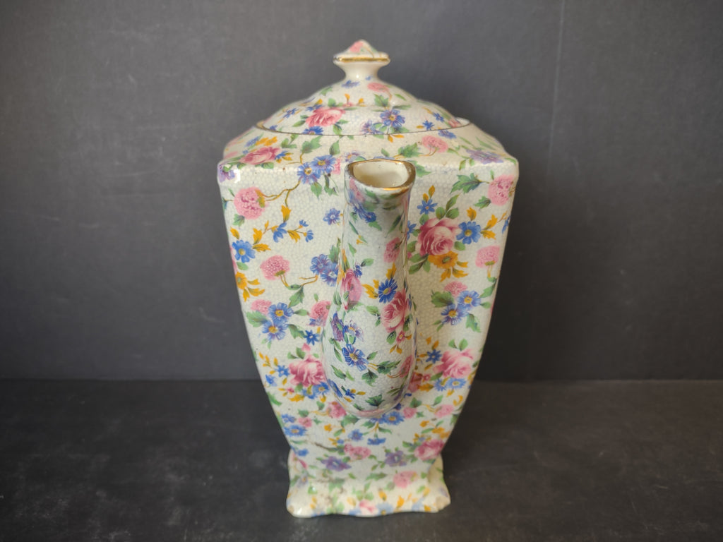 Vintage Royal Winton Grimwades Chintz Teapot Floral Pink Blue IMPERFECT [6039]