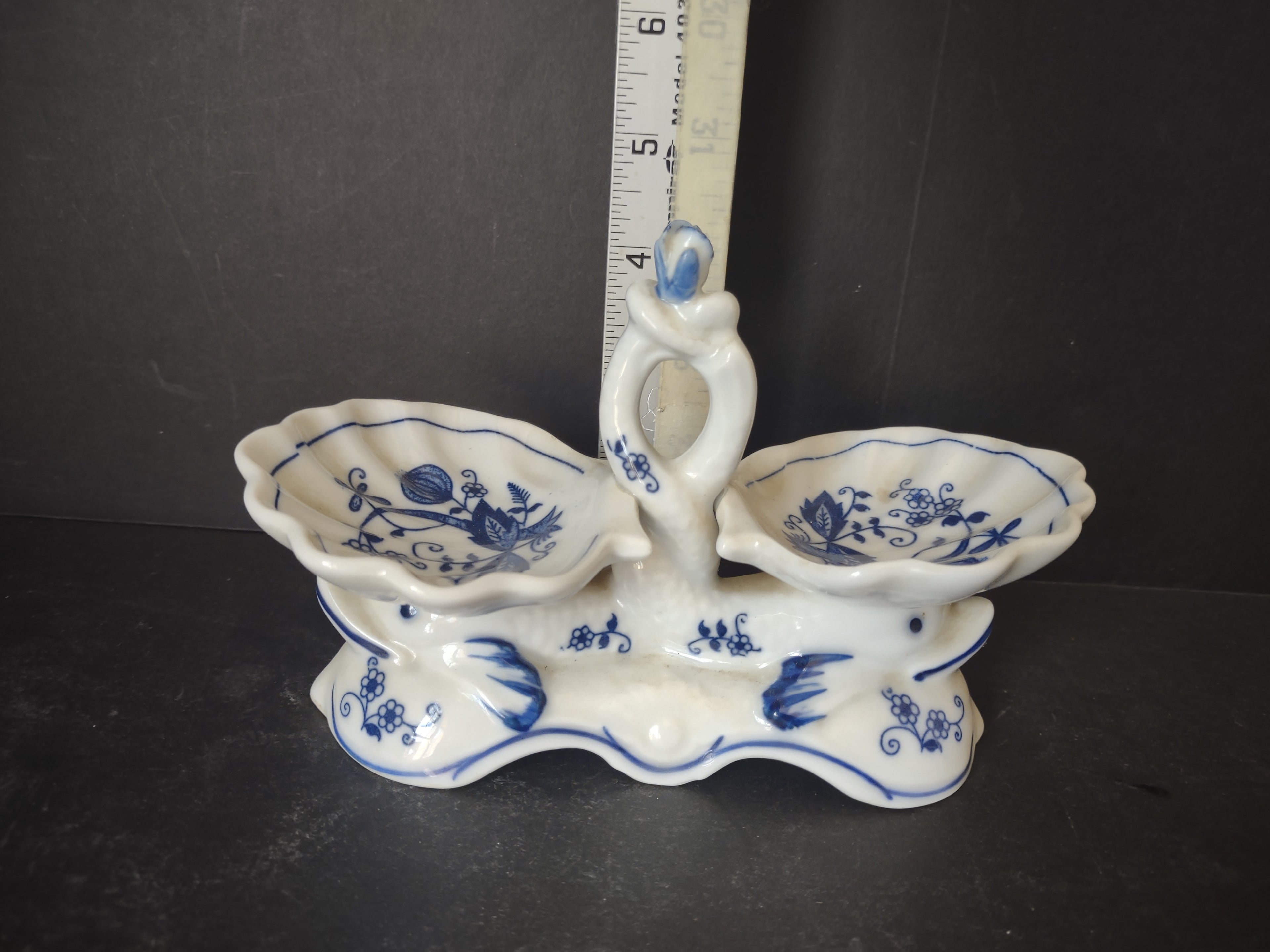 Vintage Vienna Woods Blue Onion Double Salt Cellar Porcelain Serving Dish [6038]