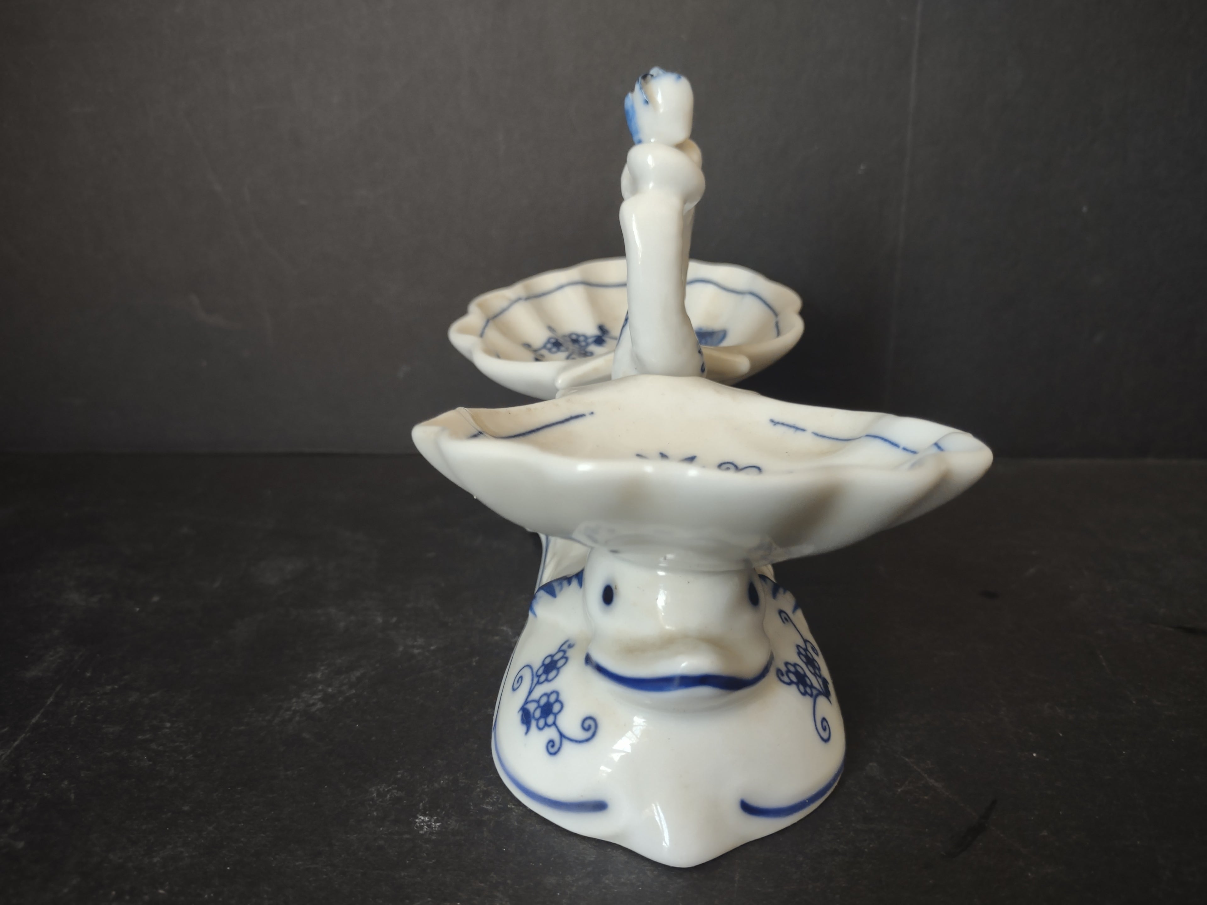Vintage Vienna Woods Blue Onion Double Salt Cellar Porcelain Serving Dish [6038]