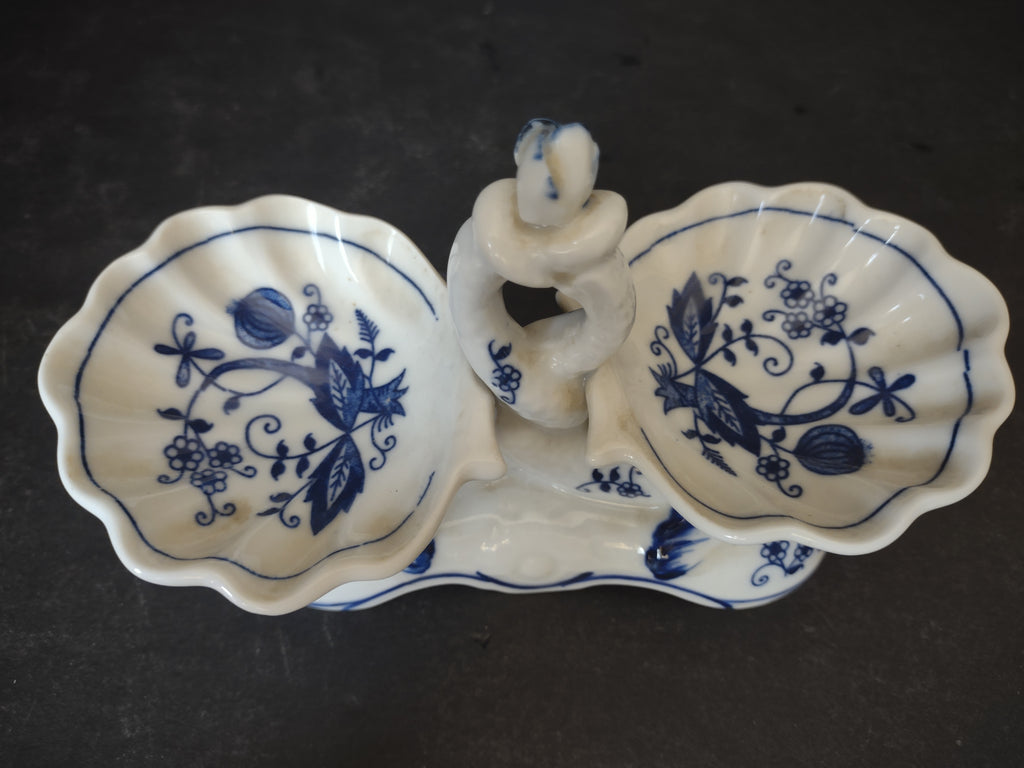 Vintage Vienna Woods Blue Onion Double Salt Cellar Porcelain Serving Dish [6038]