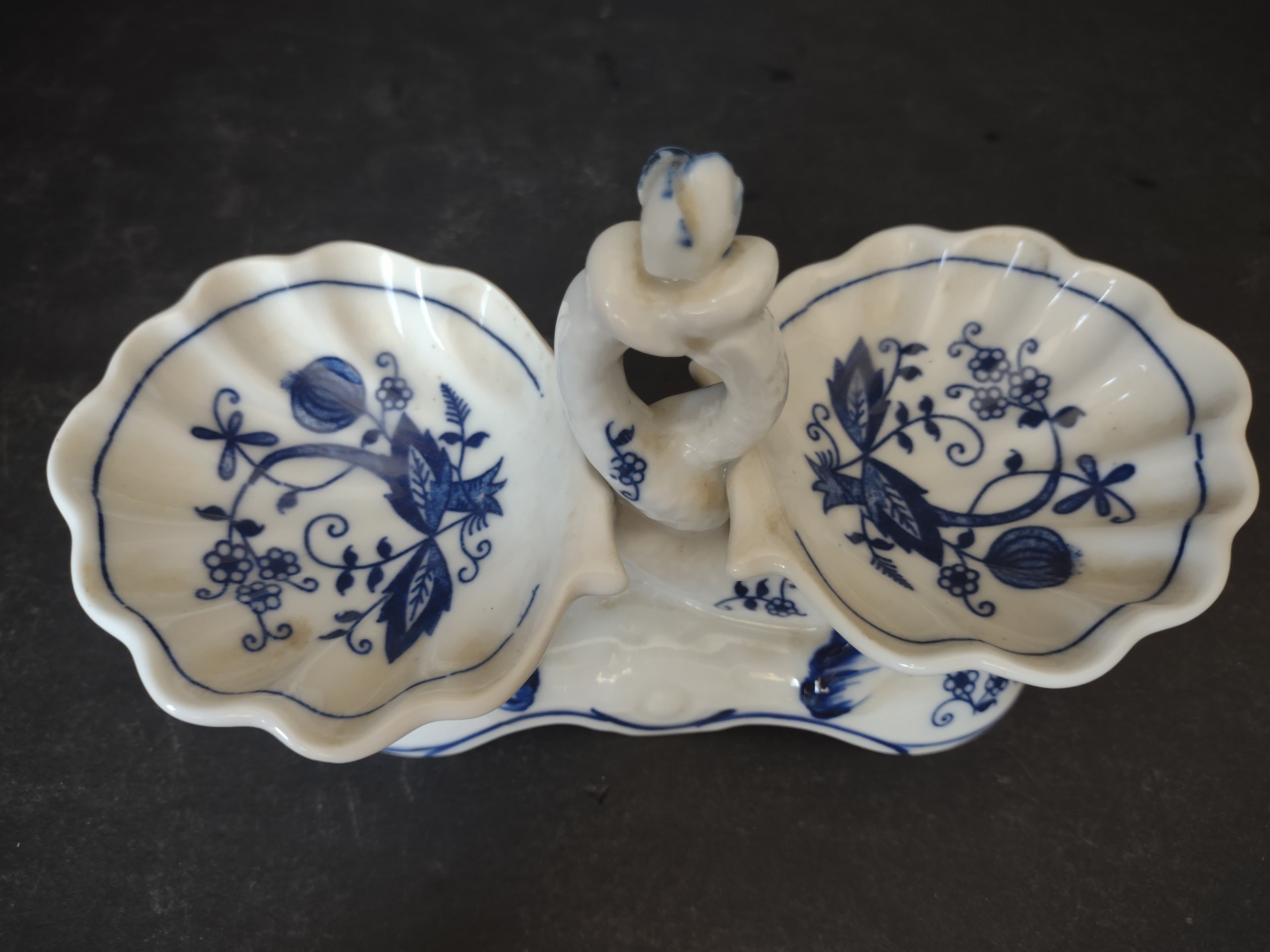 Vintage Vienna Woods Blue Onion Double Salt Cellar Porcelain Serving Dish [6038]