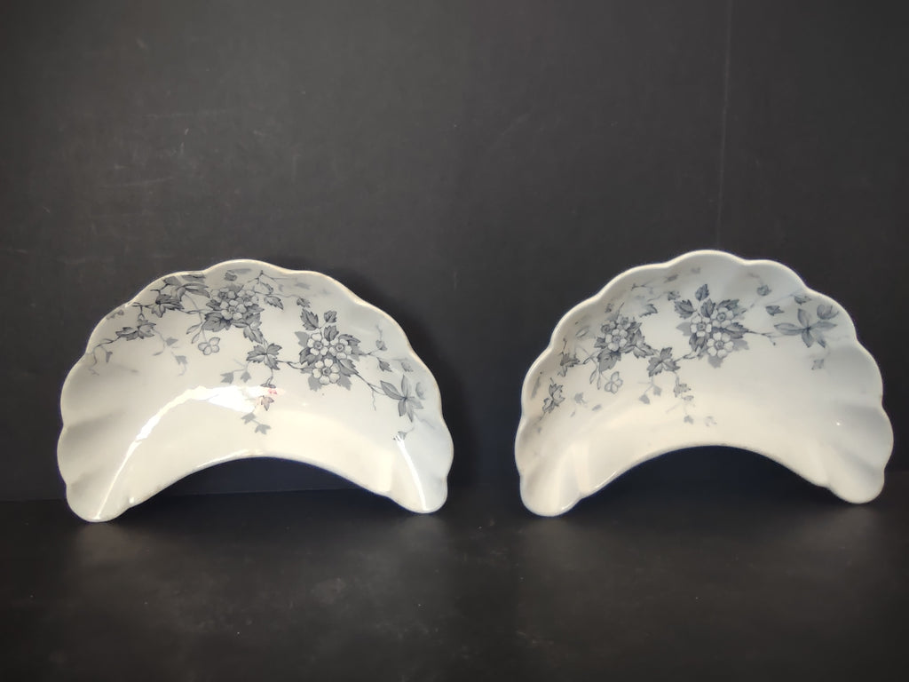 Vintage Wedgwood & Co Celia Gray Transferware Crescent Bone Dish Set 2 [6036]