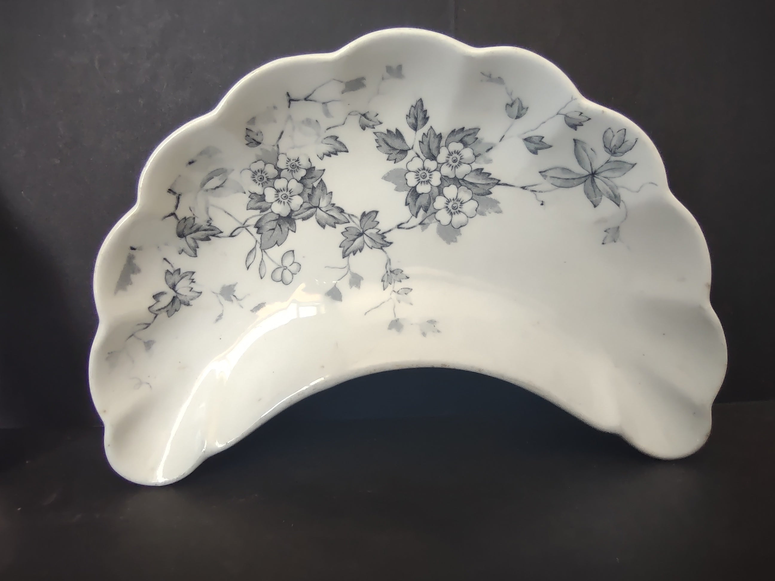 Vintage Wedgwood & Co Celia Gray Transferware Crescent Bone Dish Set 2 [6036]