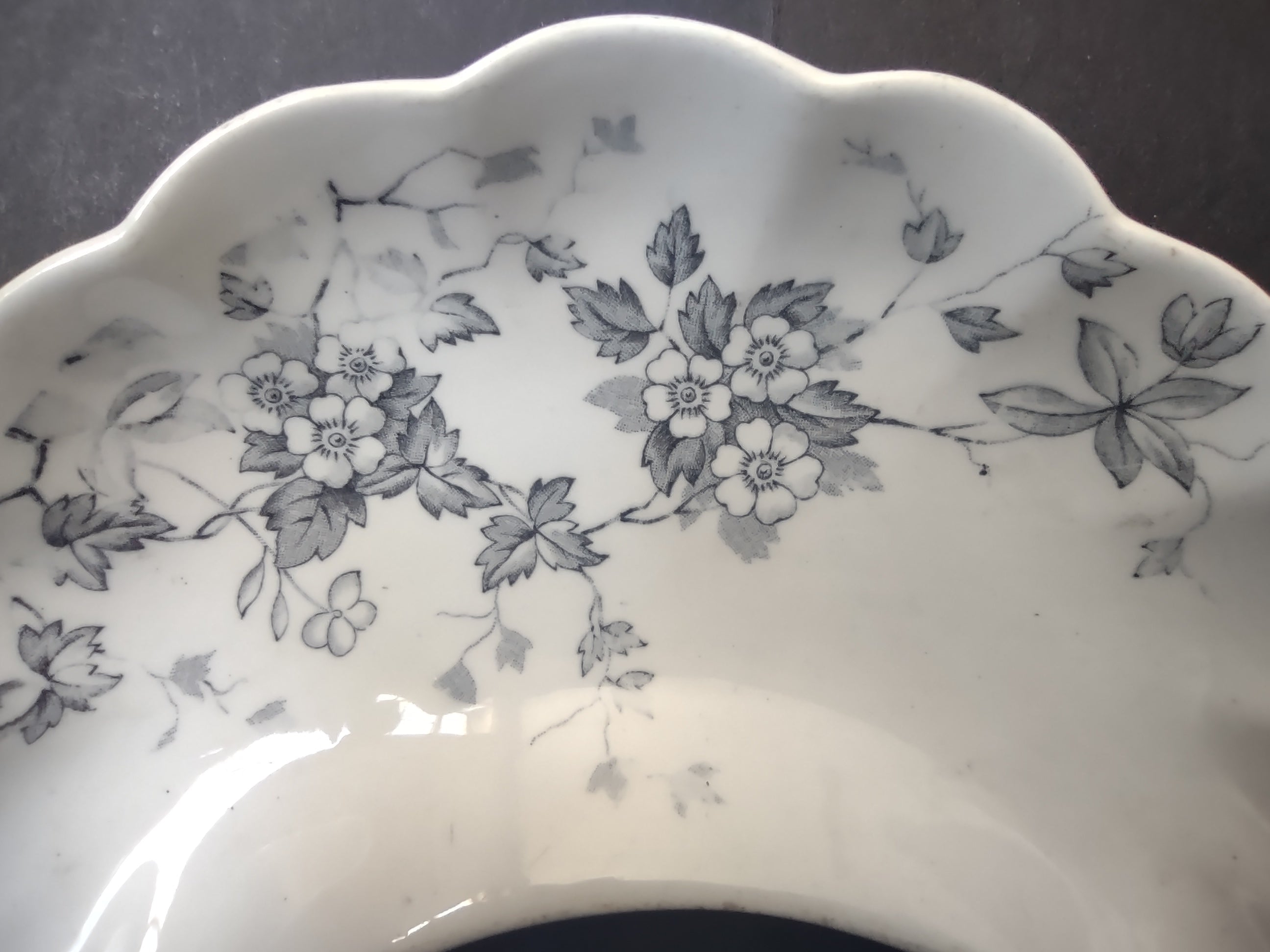 Vintage Wedgwood & Co Celia Gray Transferware Crescent Bone Dish Set 2 [6036]