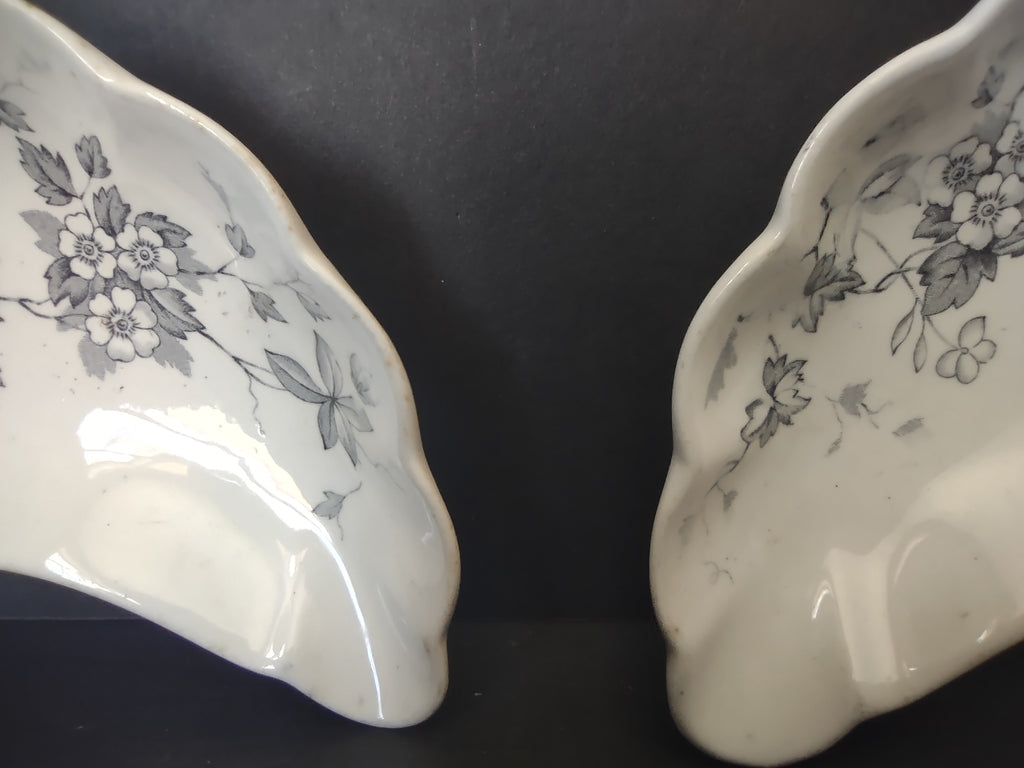 Vintage Wedgwood & Co Celia Gray Transferware Crescent Bone Dish Set 2 [6036]