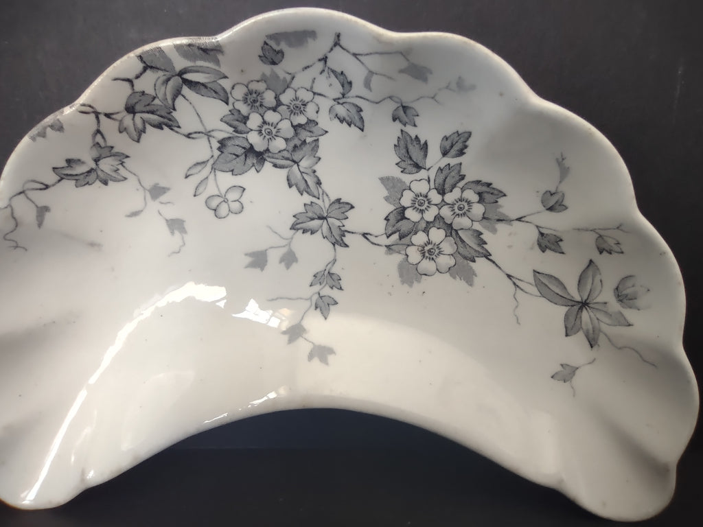 Vintage Wedgwood & Co Celia Gray Transferware Crescent Bone Dish Set 2 [6036]