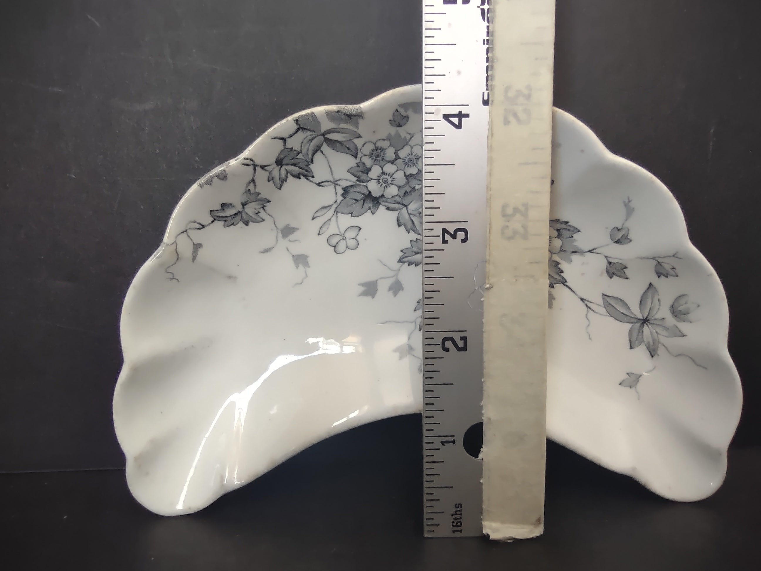 Vintage Wedgwood & Co Celia Gray Transferware Crescent Bone Dish Set 2 [6036]