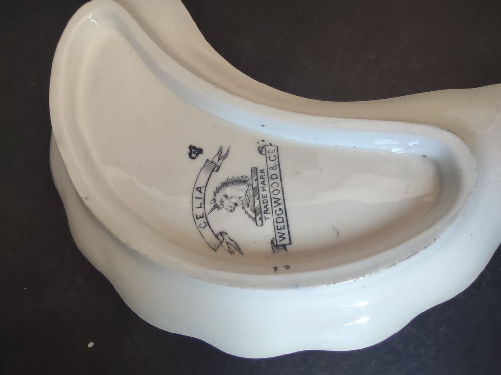 Vintage Wedgwood & Co Celia Gray Transferware Crescent Bone Dish Set 2 [6036]