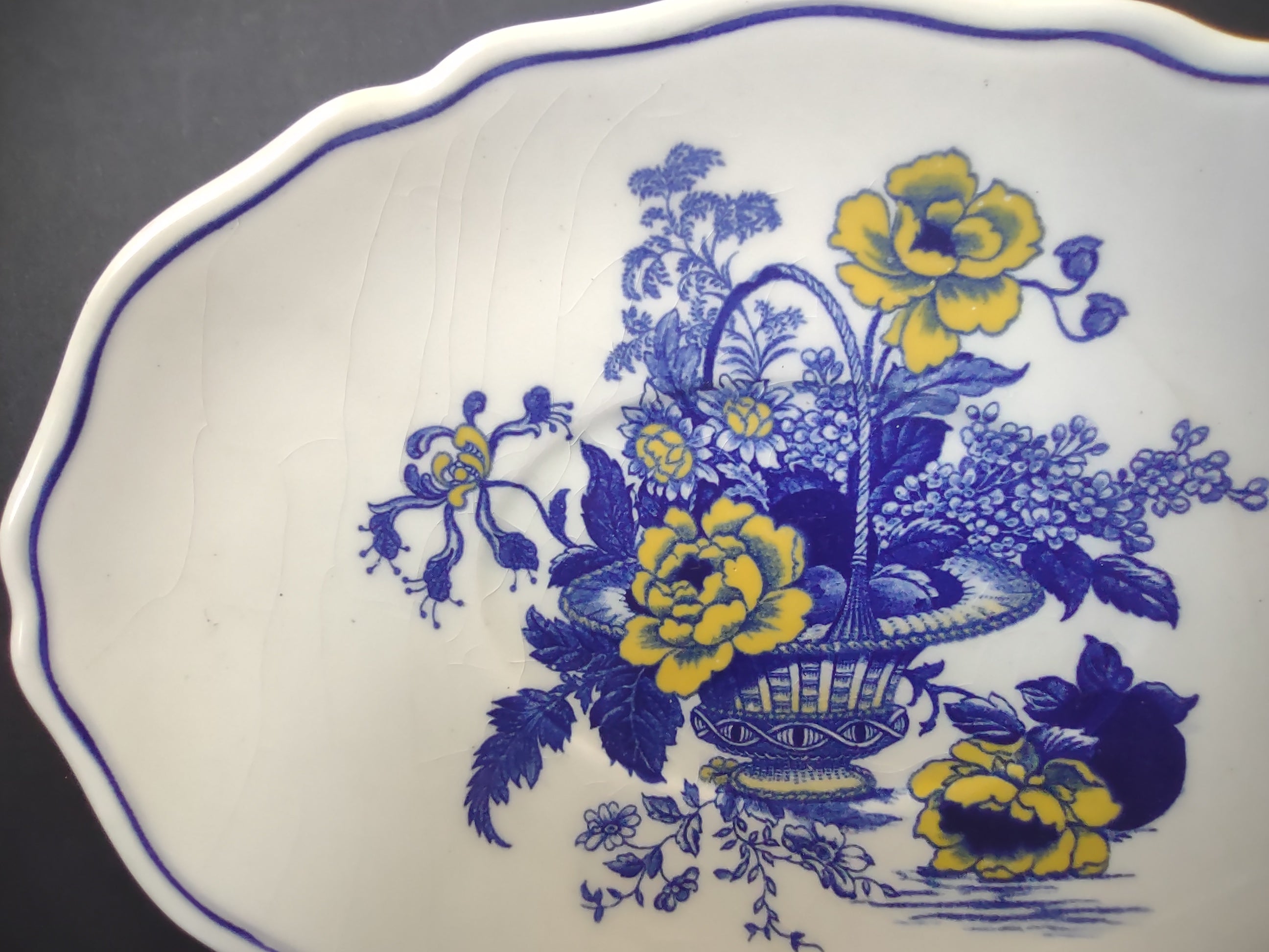 Vintage Enoch Wedgwood Surrey Blue Yellow Floral Gravy Boat Underplate [6035]