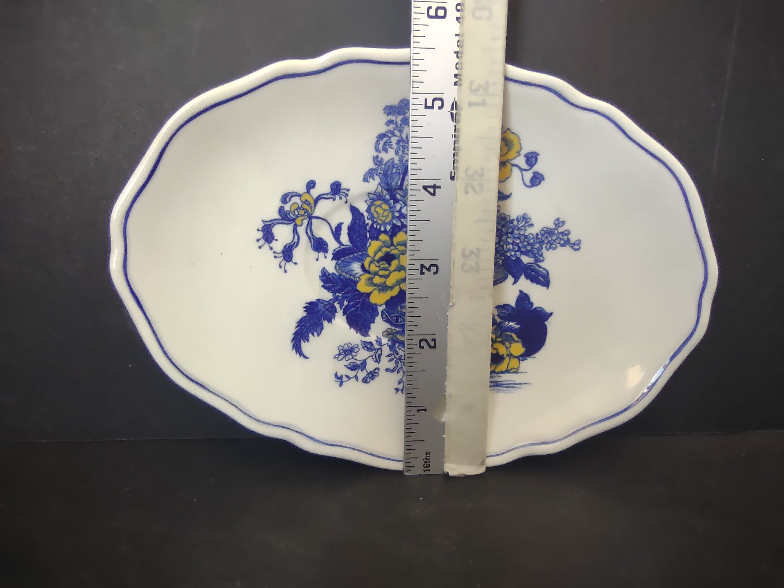 Vintage Enoch Wedgwood Surrey Blue Yellow Floral Gravy Boat Underplate [6035]