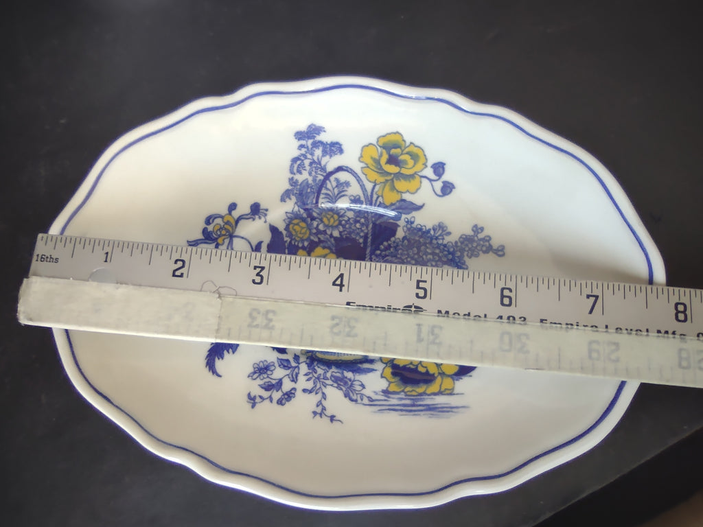 Vintage Enoch Wedgwood Surrey Blue Yellow Floral Gravy Boat Underplate [6035]