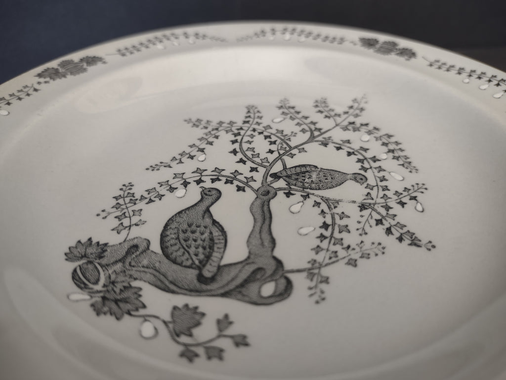 Vintage Wedgwood Partridge Bird Ivy Tree Gray Transferware Plate Set 8 [6034]