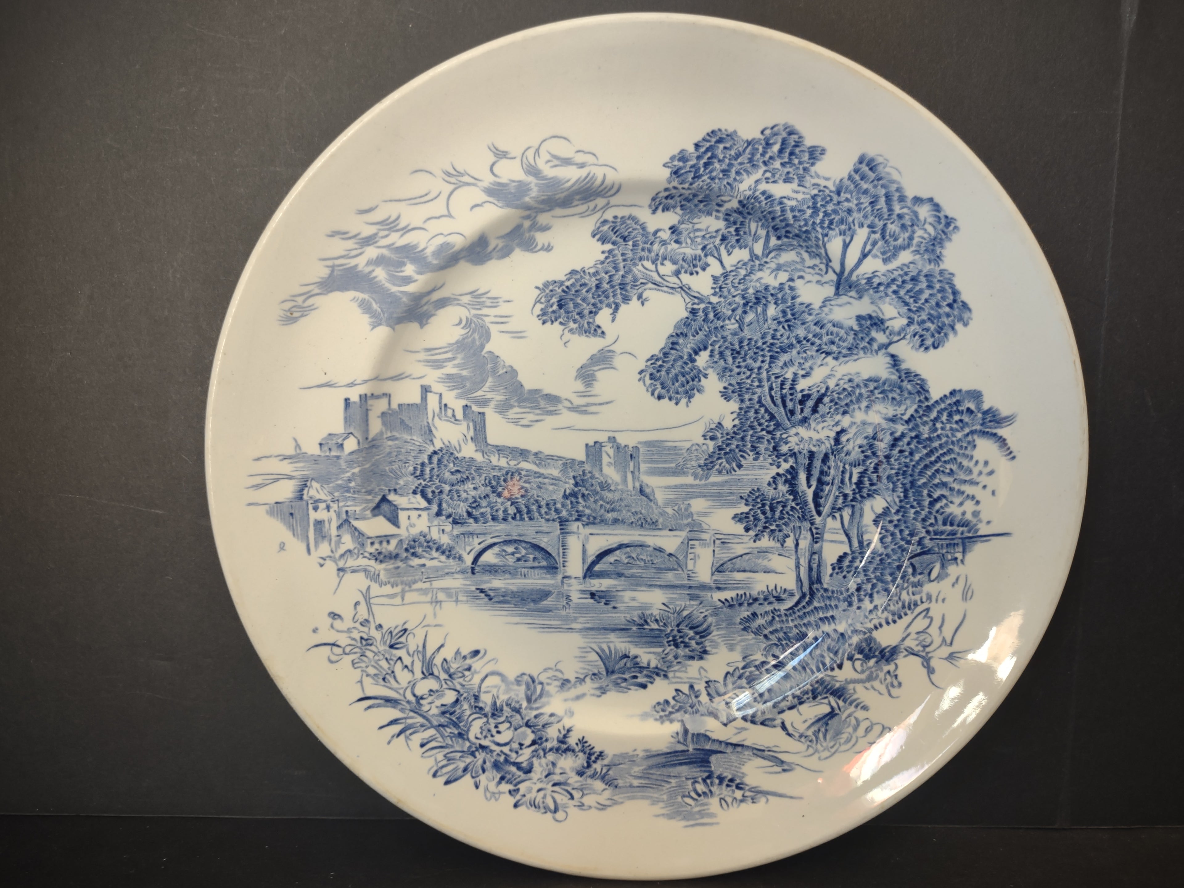 Vintage Enoch Wedgwood Tunstall Countryside Blue Transferware Dinner Plate [6020]