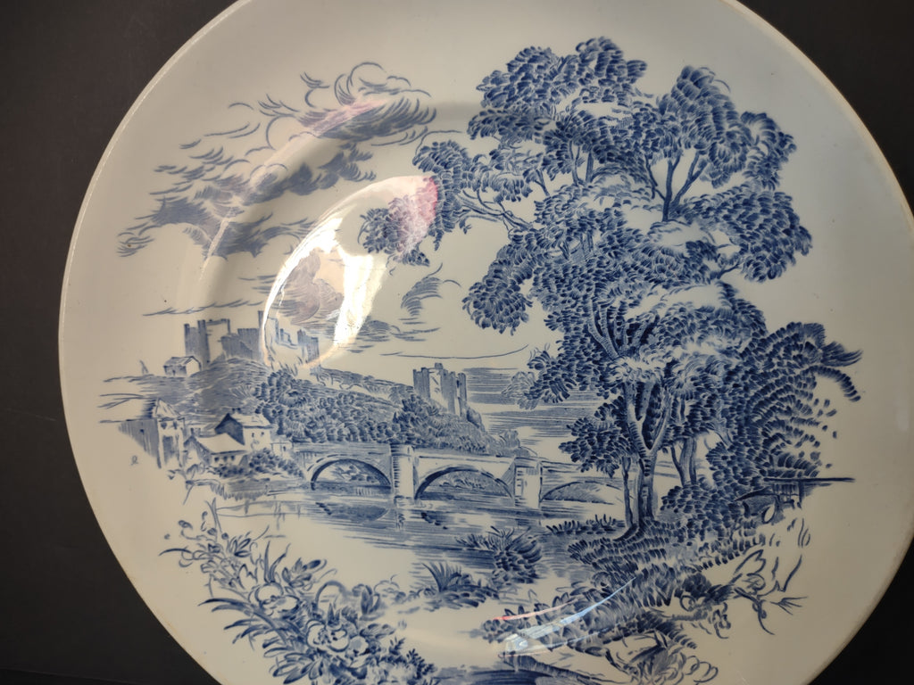 Vintage Enoch Wedgwood Tunstall Countryside Blue Transferware Dinner Plate [6020]