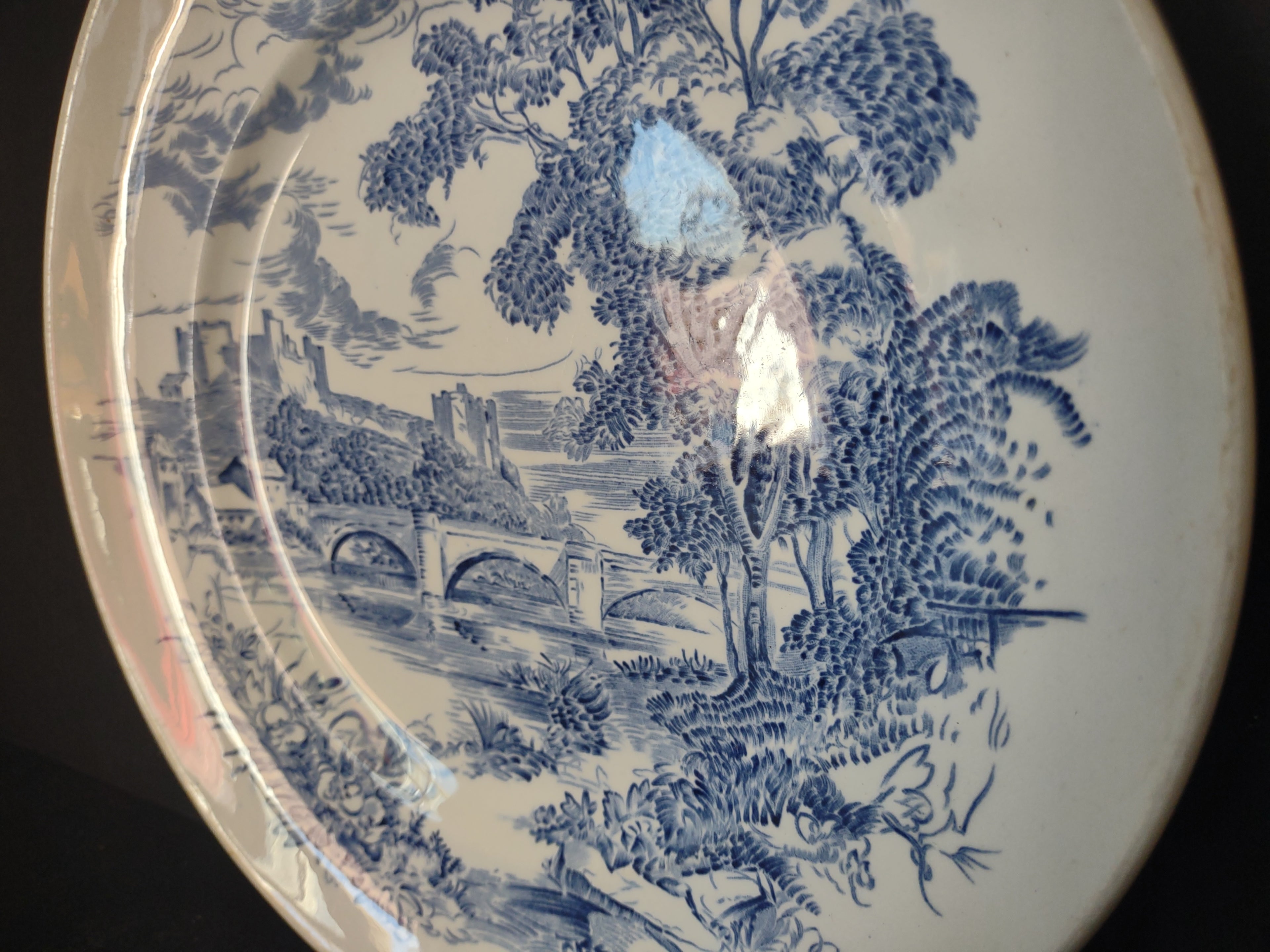 Vintage Enoch Wedgwood Tunstall Countryside Blue Transferware Dinner Plate [6020]