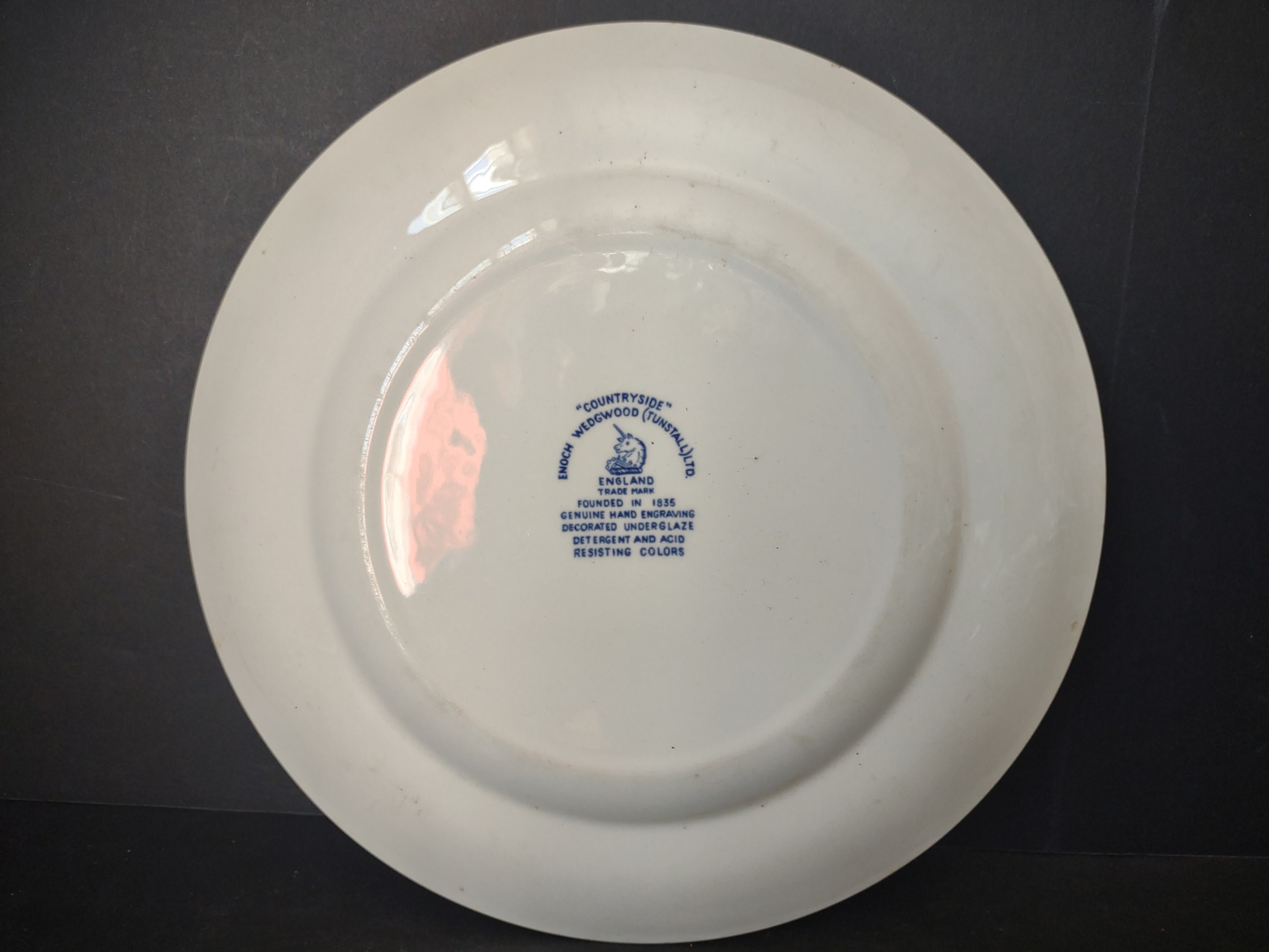 Vintage Enoch Wedgwood Tunstall Countryside Blue Transferware Dinner Plate [6020]