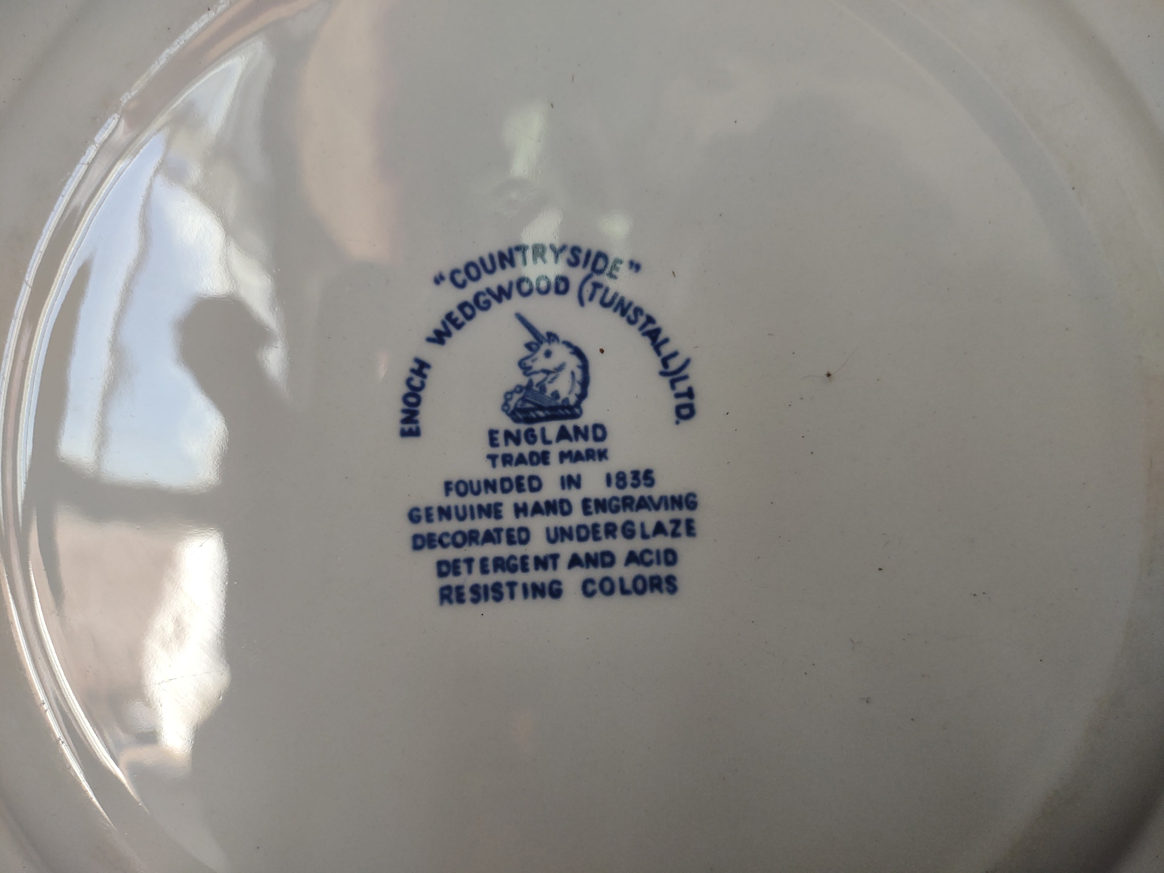 Vintage Enoch Wedgwood Tunstall Countryside Blue Transferware Dinner Plate [6020]