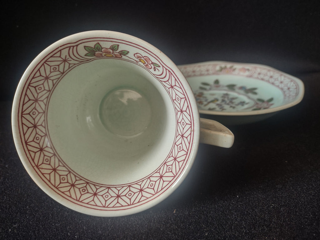 Vintage Adams Calyx Ware Singapore Bird Cup Saucer Ironstone England [6017]