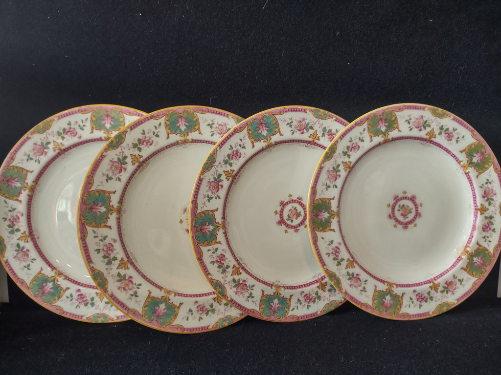 Vintage Wedgwood England Pink Rose Floral 8-3/4" Luncheon Plates Set of 4 [6024]