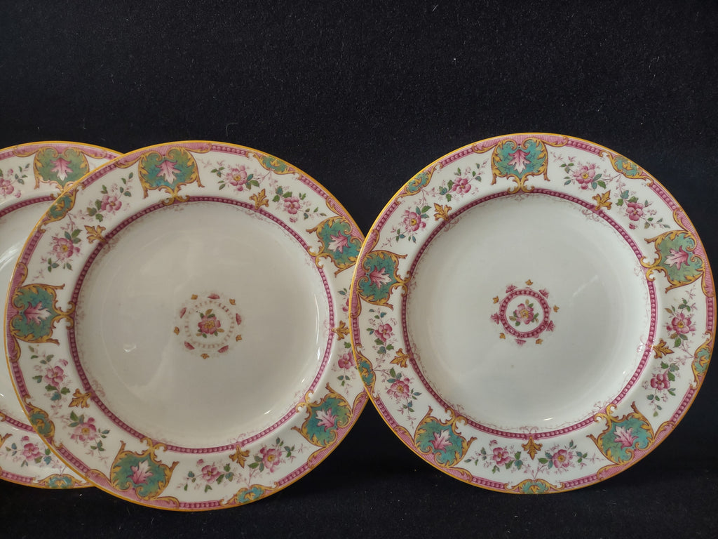 Vintage Wedgwood England Pink Rose Floral 8-3/4" Luncheon Plates Set of 4 [6024]