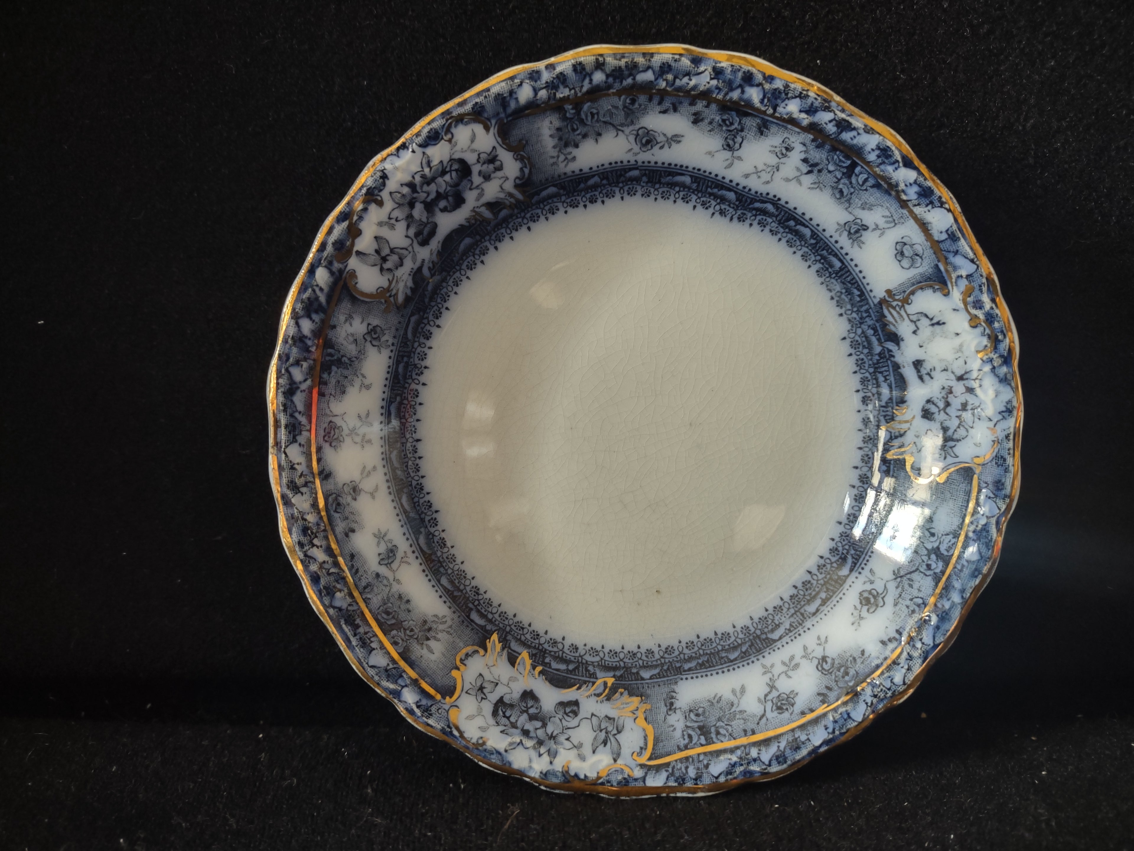 Vintage Wedgwood Phoebe Flow Blue Gold Trim Transferware Serving Dish England [6025]