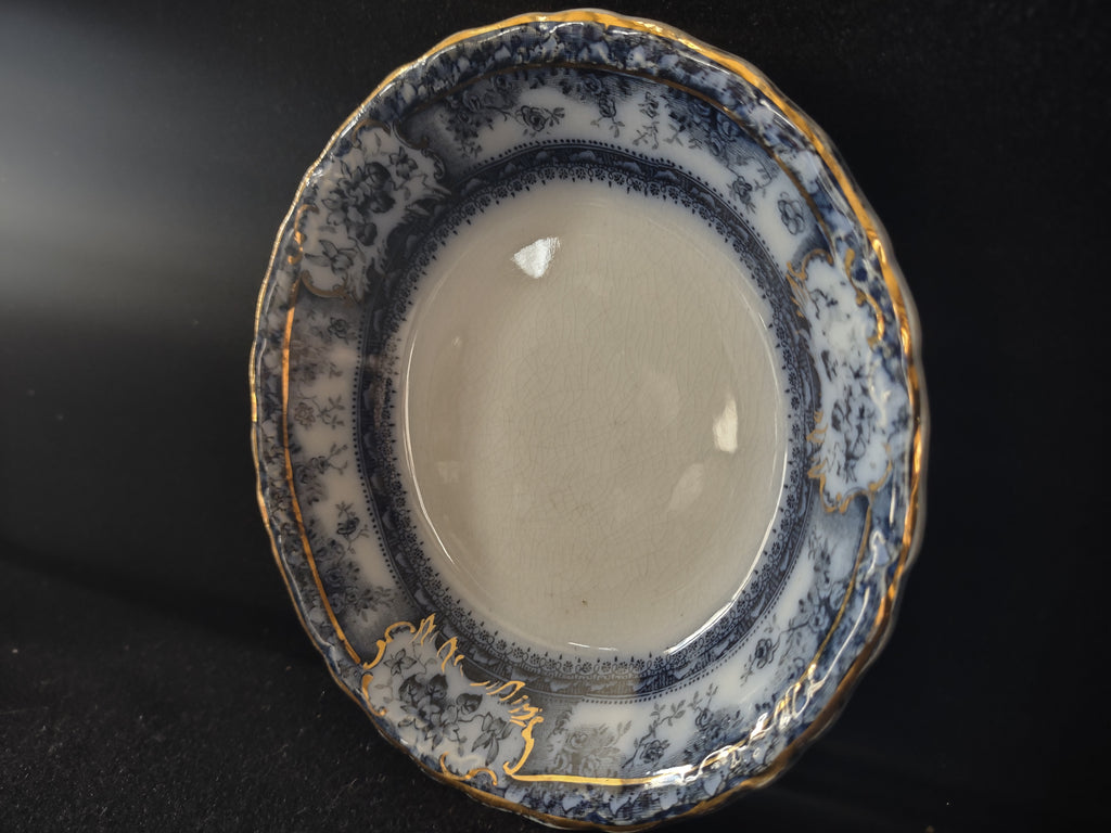 Vintage Wedgwood Phoebe Flow Blue Gold Trim Transferware Serving Dish England [6025]