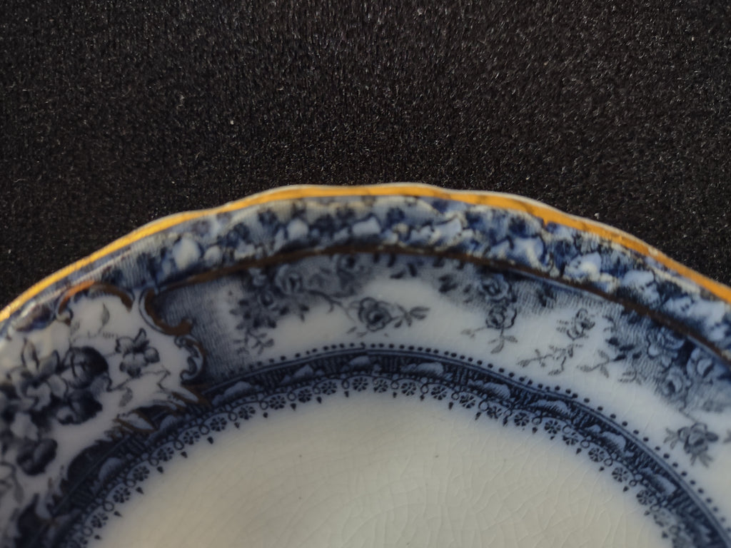 Vintage Wedgwood Phoebe Flow Blue Gold Trim Transferware Serving Dish England [6025]