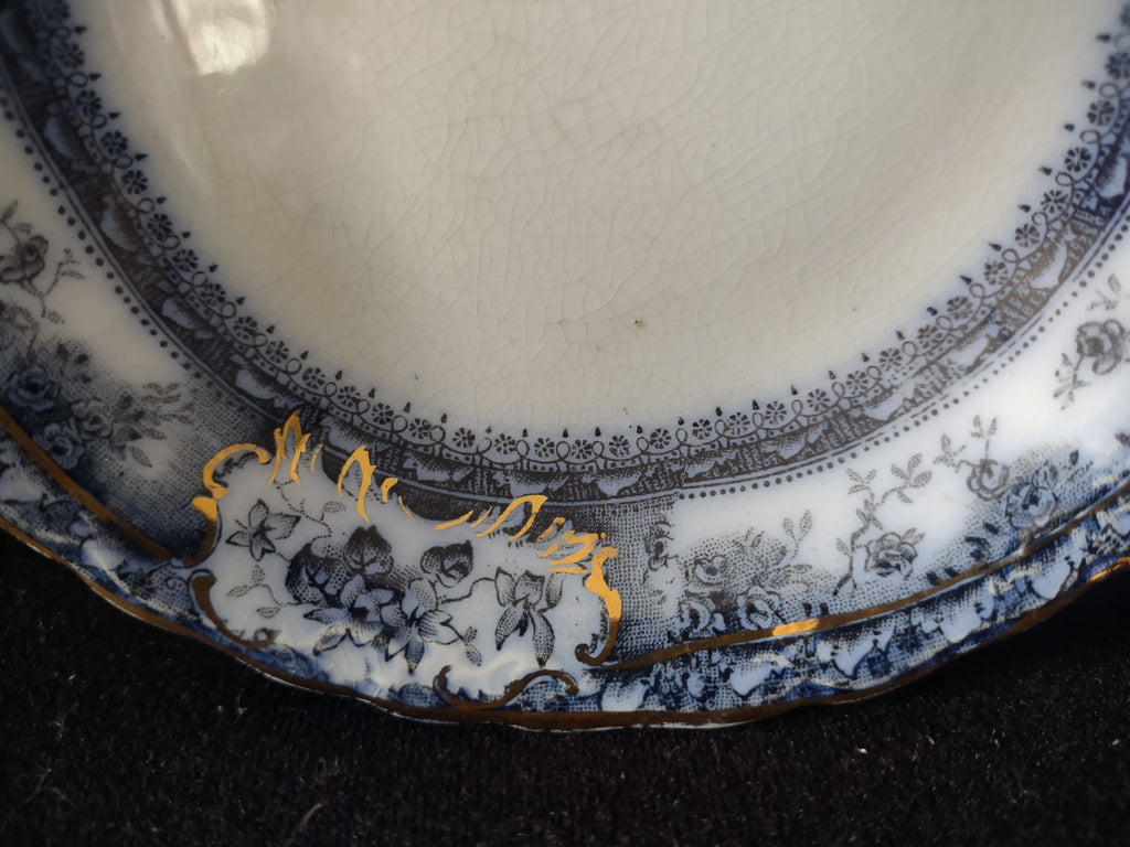 Vintage Wedgwood Phoebe Flow Blue Gold Trim Transferware Serving Dish England [6025]