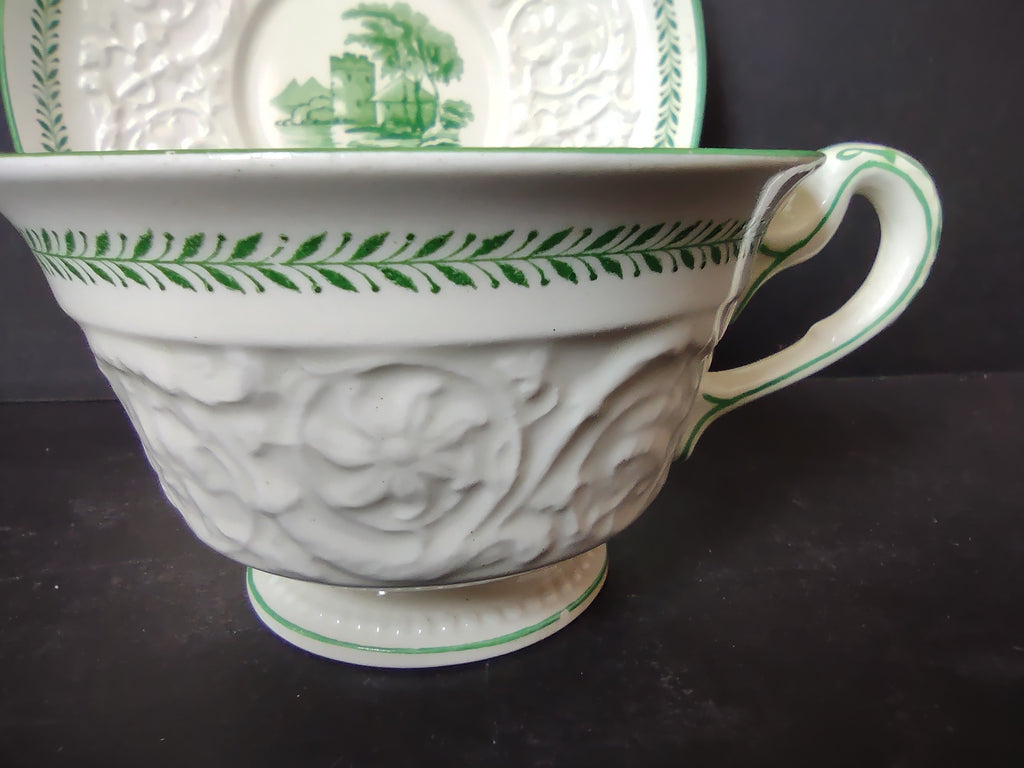 Vintage Wedgwood Patrician Torbay Green Cup Saucer Set England [6089]