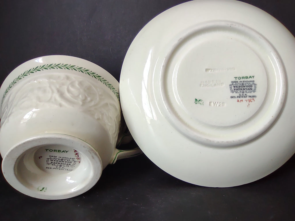 Vintage Wedgwood Patrician Torbay Green Cup Saucer Set England [6089]