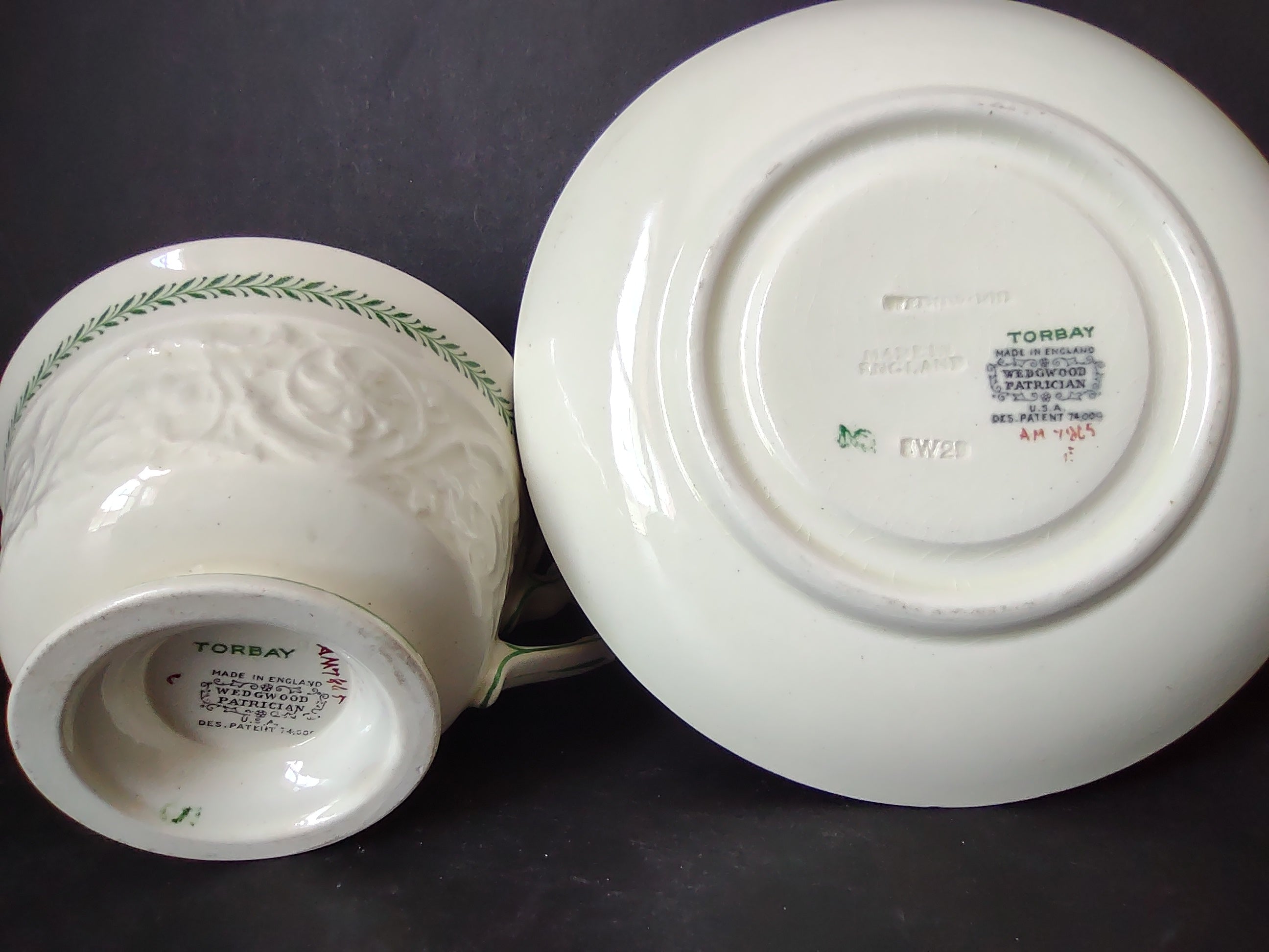 Vintage Wedgwood Patrician Torbay Green Cup Saucer Set England [6089]
