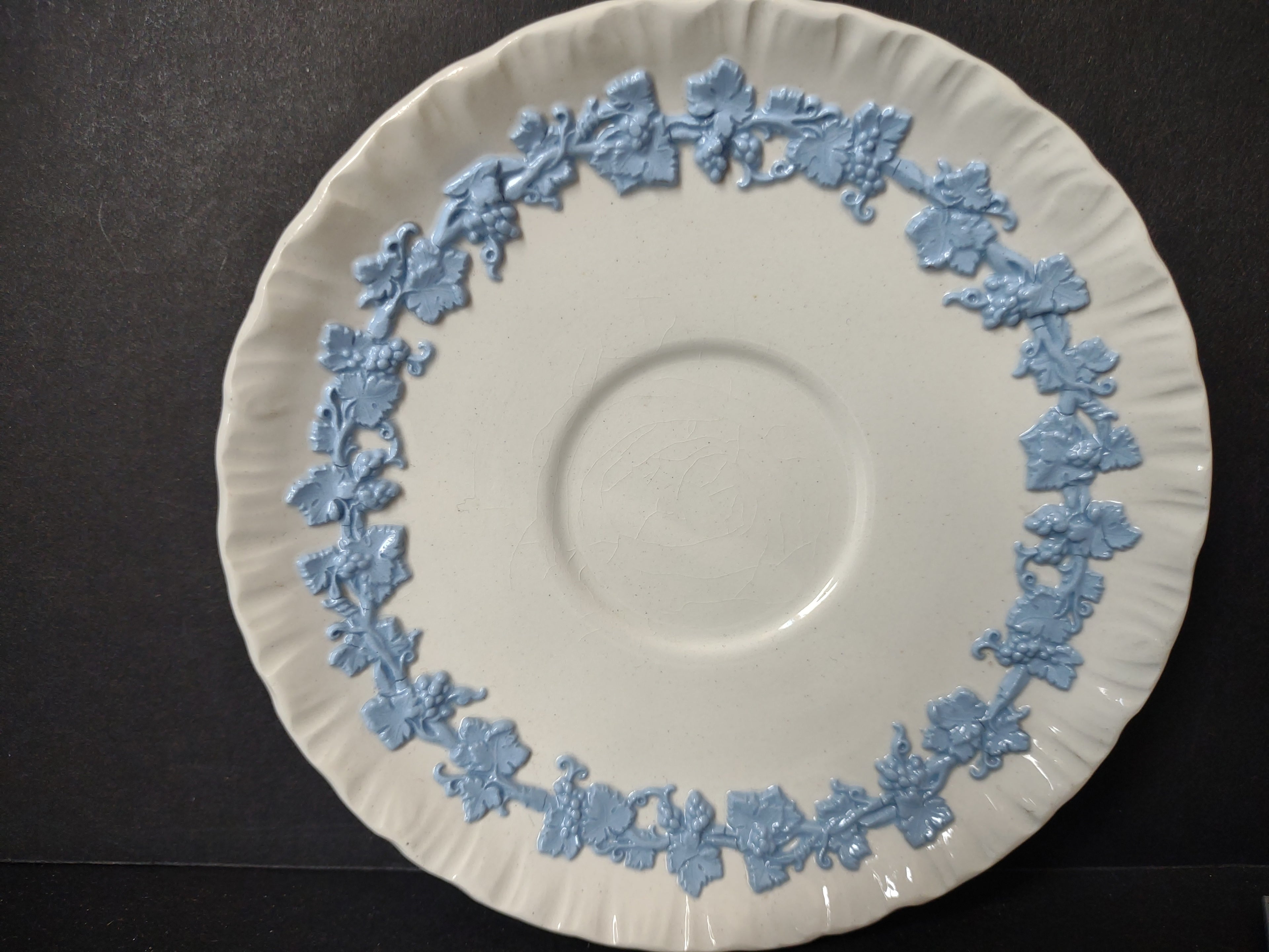 Vintage Wedgwood Embossed Queen's Ware Blue White Demitasse Saucer Pattern 3258 [6076]