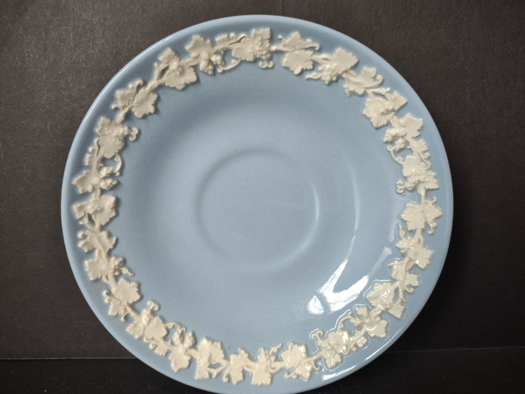 Vintage Wedgwood Embossed Queensware Blue Cream Grapevine Saucer Etruria [6074]