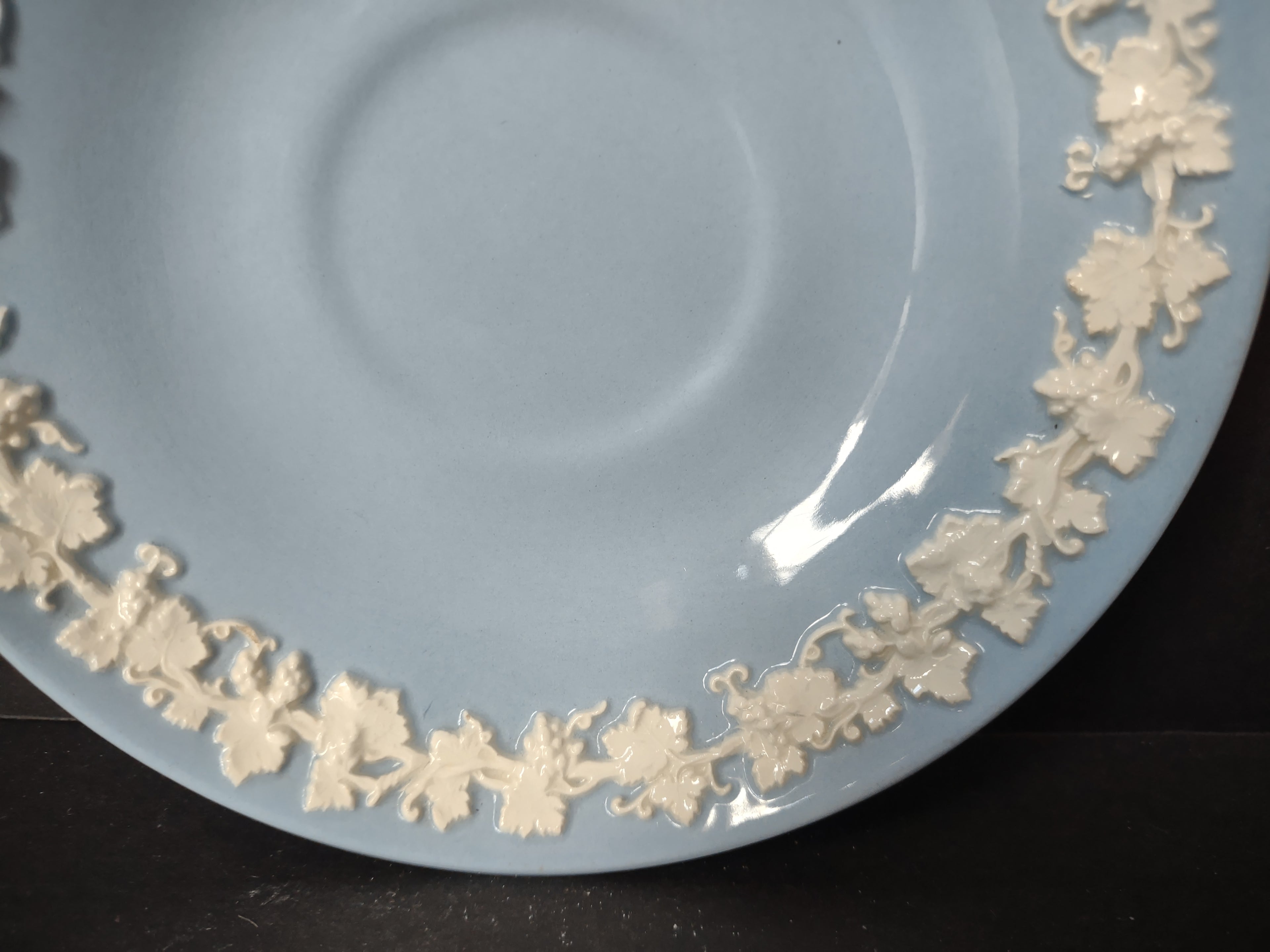 Vintage Wedgwood Embossed Queensware Blue Cream Grapevine Saucer Etruria [6074]