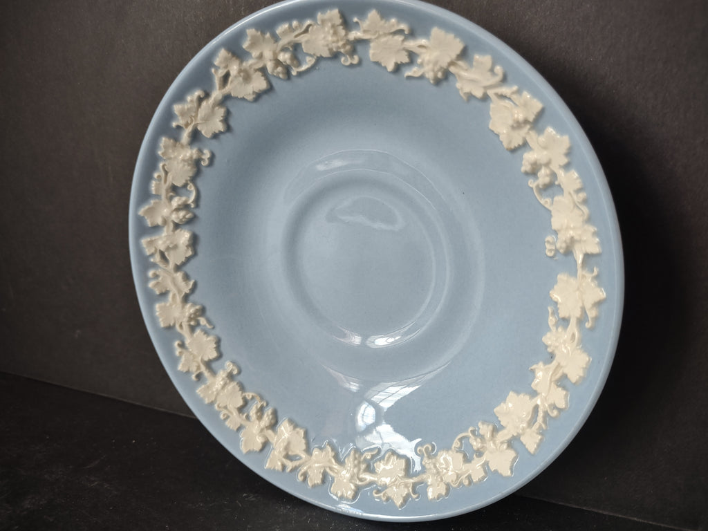 Vintage Wedgwood Embossed Queensware Blue Cream Grapevine Saucer Etruria [6074]