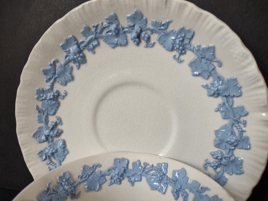 Vintage Wedgwood Embossed Queensware Cream Blue Cup Saucer Set No 3500 [6073]