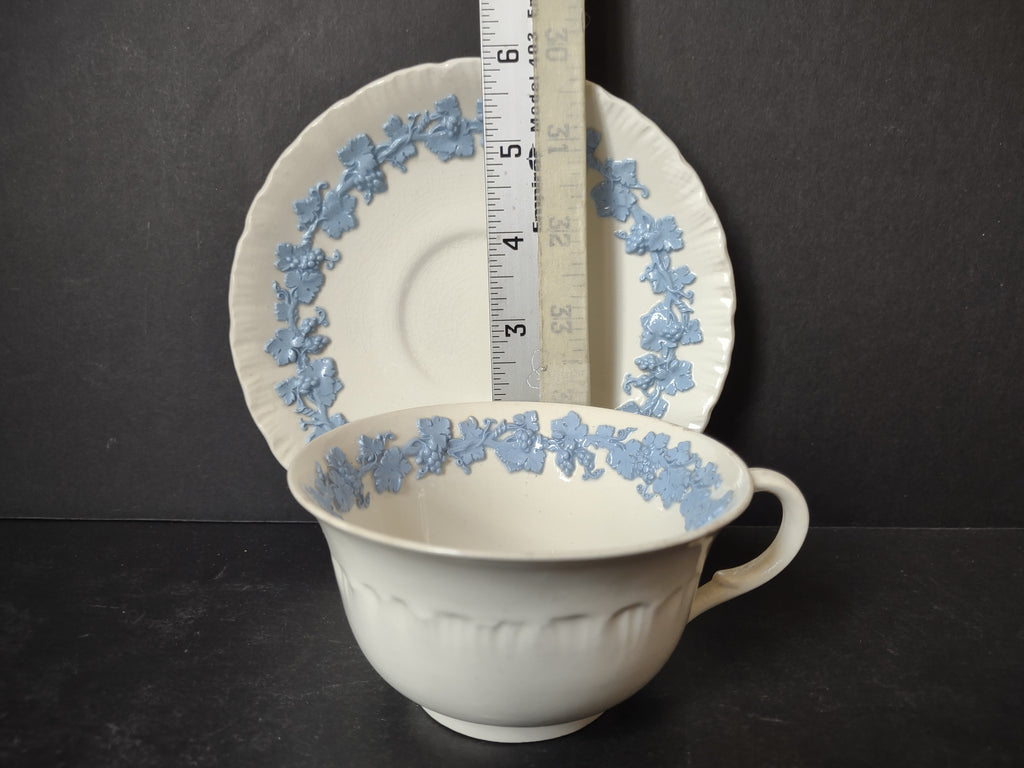 Vintage Wedgwood Embossed Queensware Cream Blue Cup Saucer Set No 3500 [6073]
