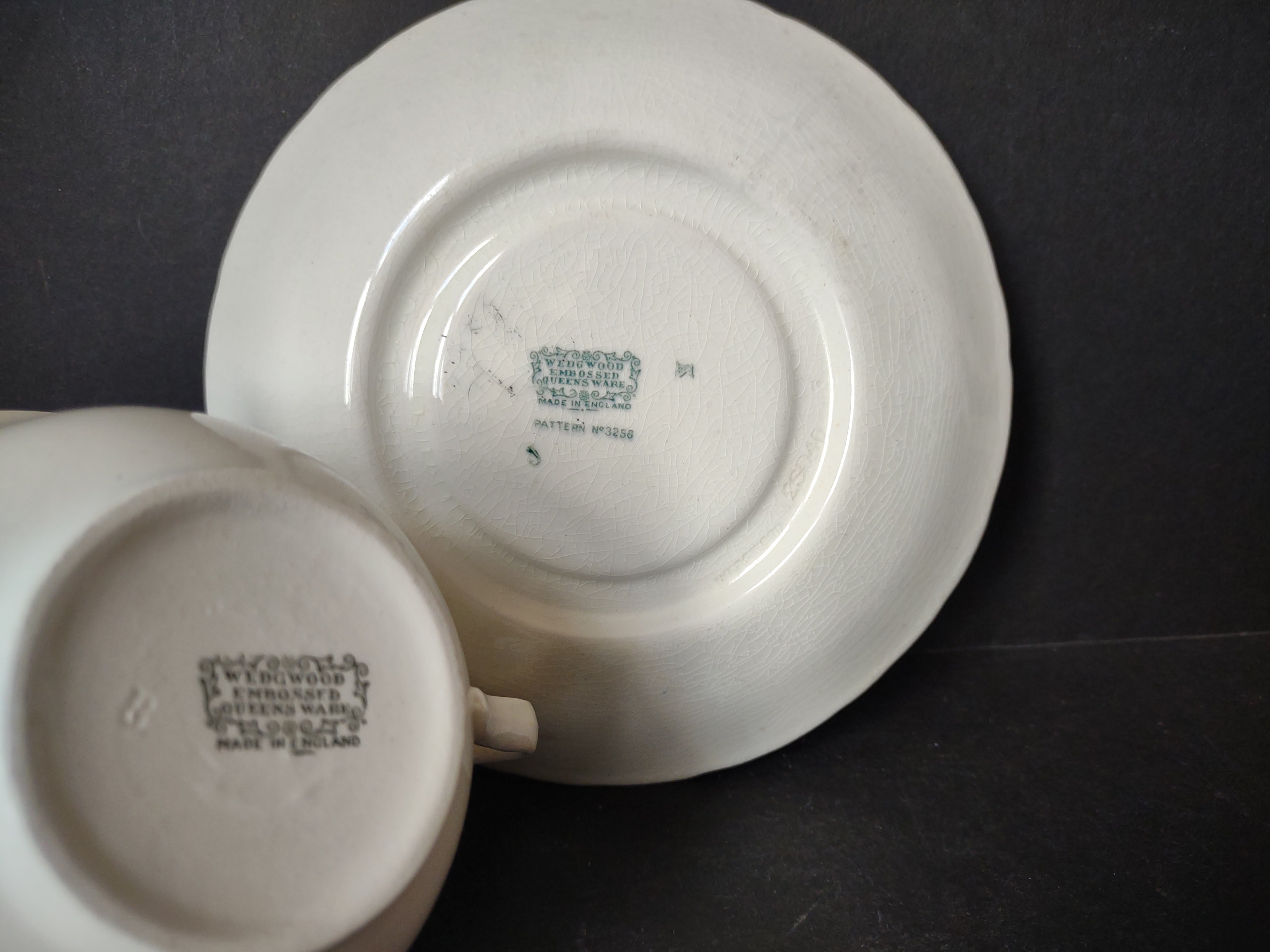 Vintage Wedgwood Embossed Queensware Cream Blue Cup Saucer Set No 3500 [6073]