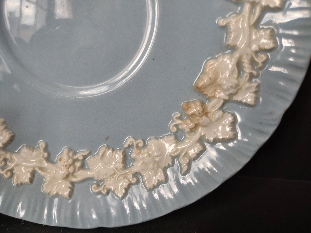 Vintage Wedgwood Embossed Queensware Blue Cup Saucer Grapevine Leaf [6070]