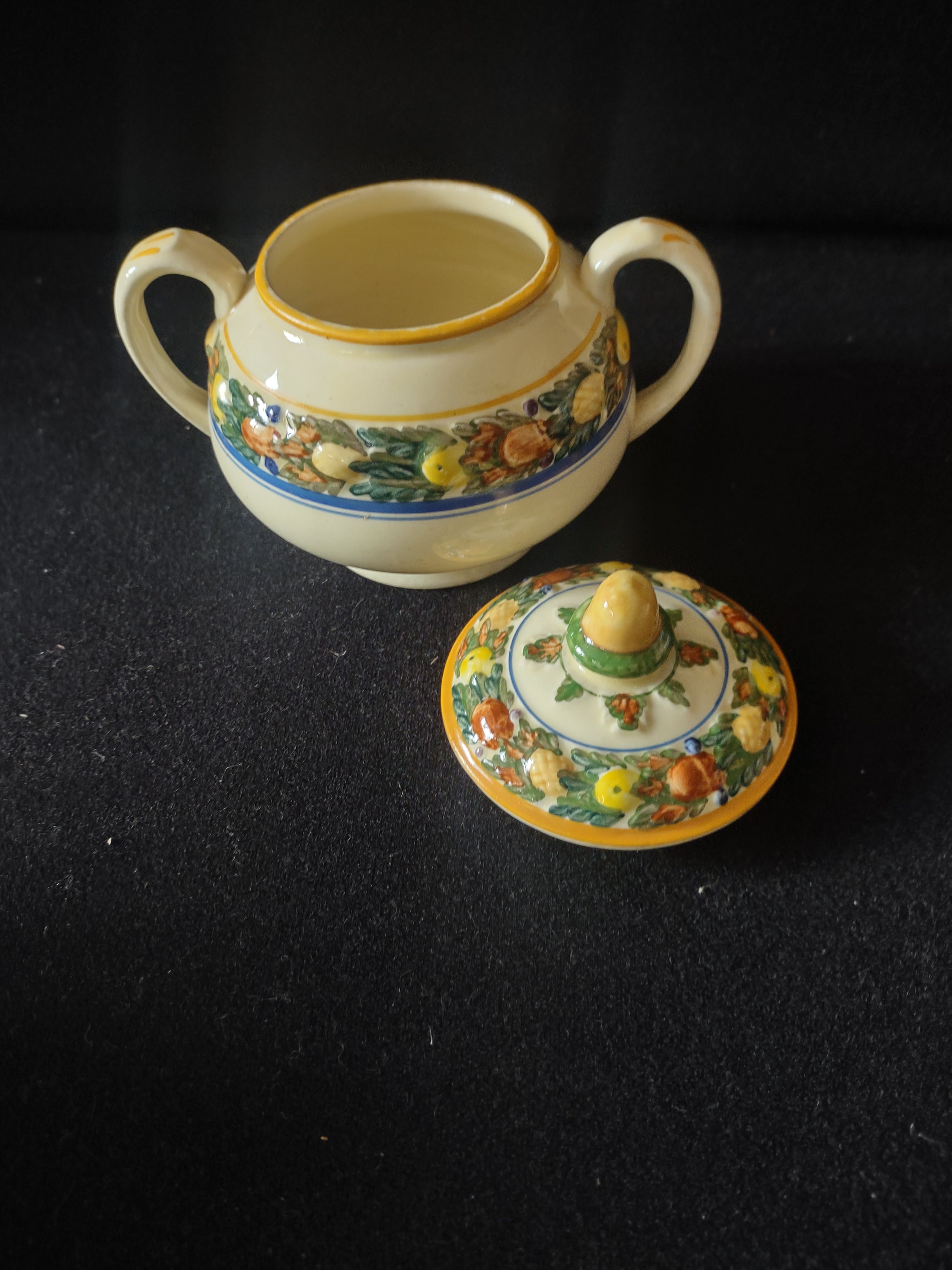 Vintage Adams Titian Ware Della Robbia Creamer Sugar Bowl Lid England [6056]