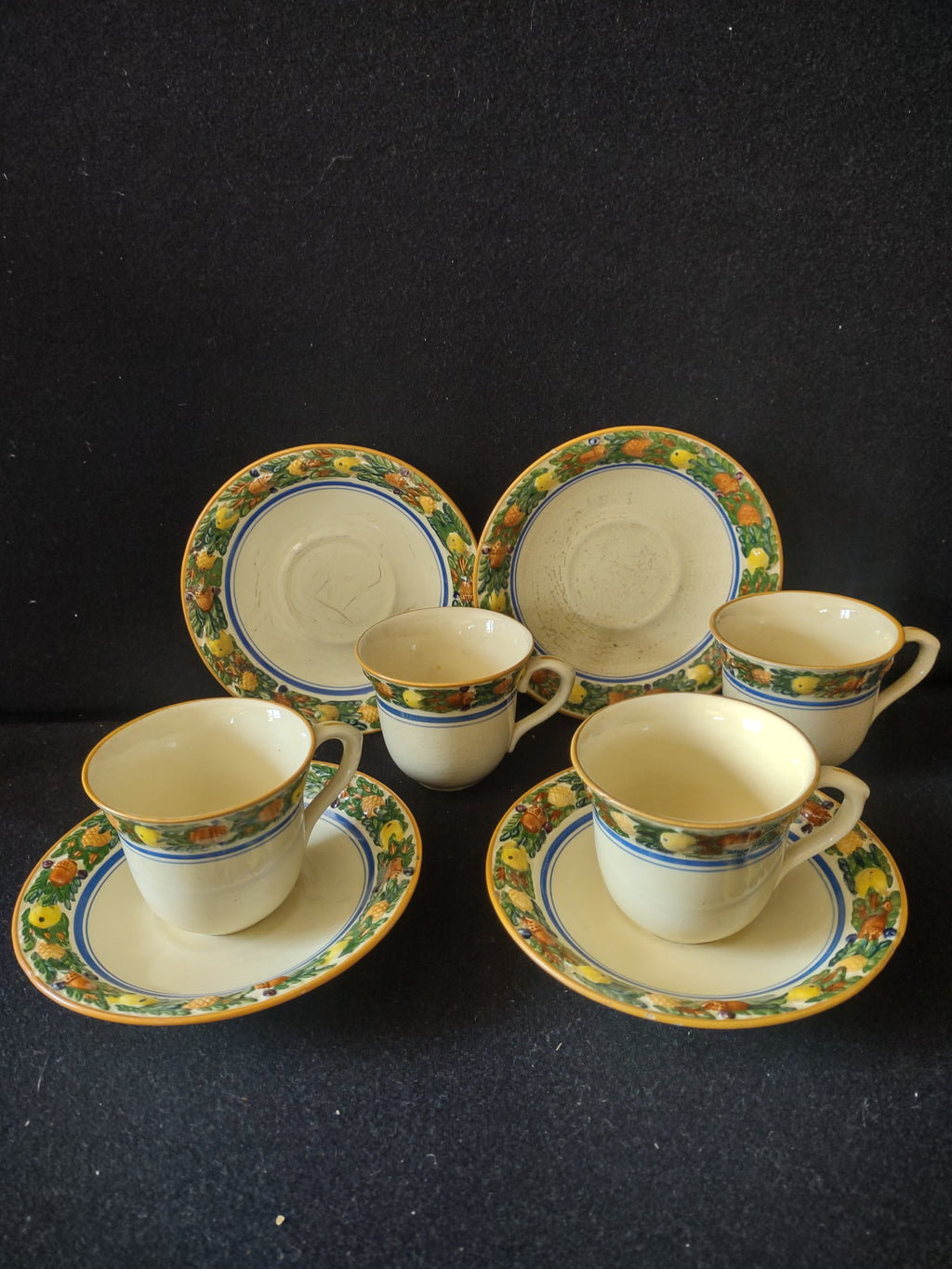 Vintage Adams Titian Ware Della Robbia Cup Saucer Set Of 4 England [6095]